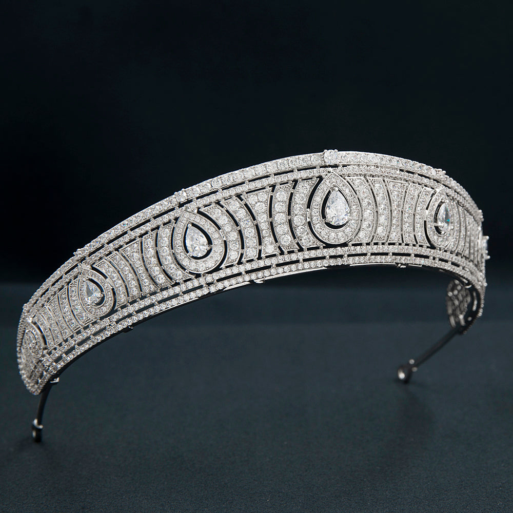 Elegant Cubic Zirconia Royal Replica Tiara for Wedding | Crystal Princess Crown Diadem CH10366 | Perfect for Bridal, Prom, Pageant & Cosplay