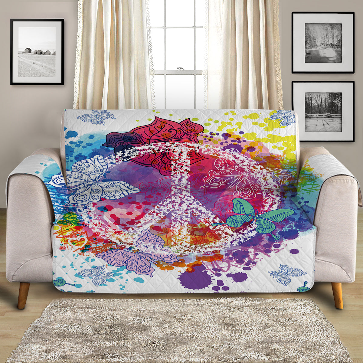 Peace on the Beach Sofa Cover - Waterproof Outdoor Furniture Protector for Patio, Deck & Poolside - Perfect for Summer Relaxation & Beach House Decor