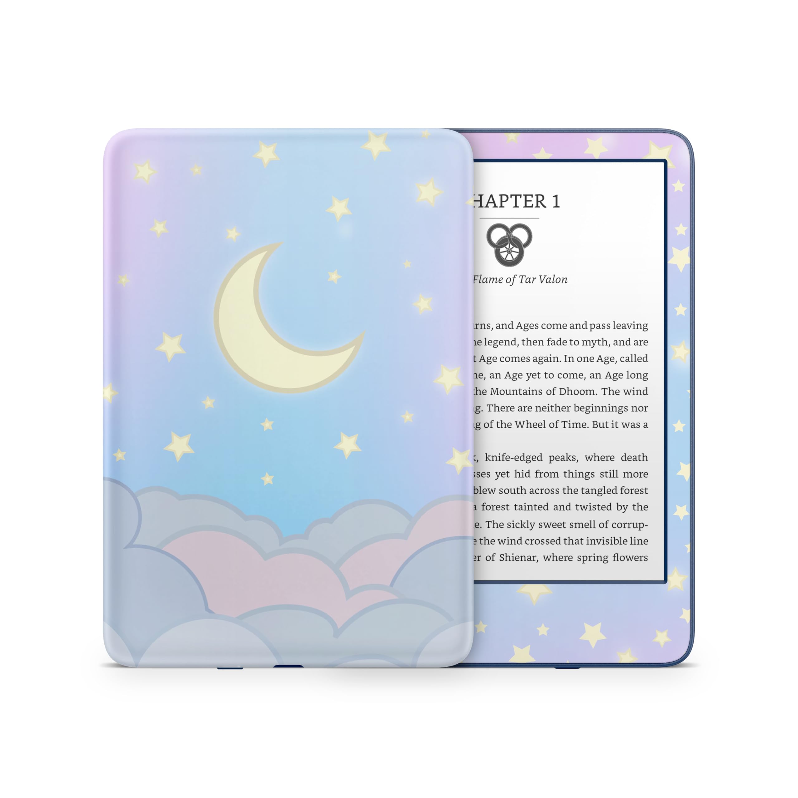 Premium 3M Vinyl Full Wrap Skin Decal for Kindle (10th Gen, 2019) - Pastel Blue Sky with Clouds & Moon Design | Protective Cover Sticker for Kindle E-Reader | Perfect for Travel, Reading & Personalization