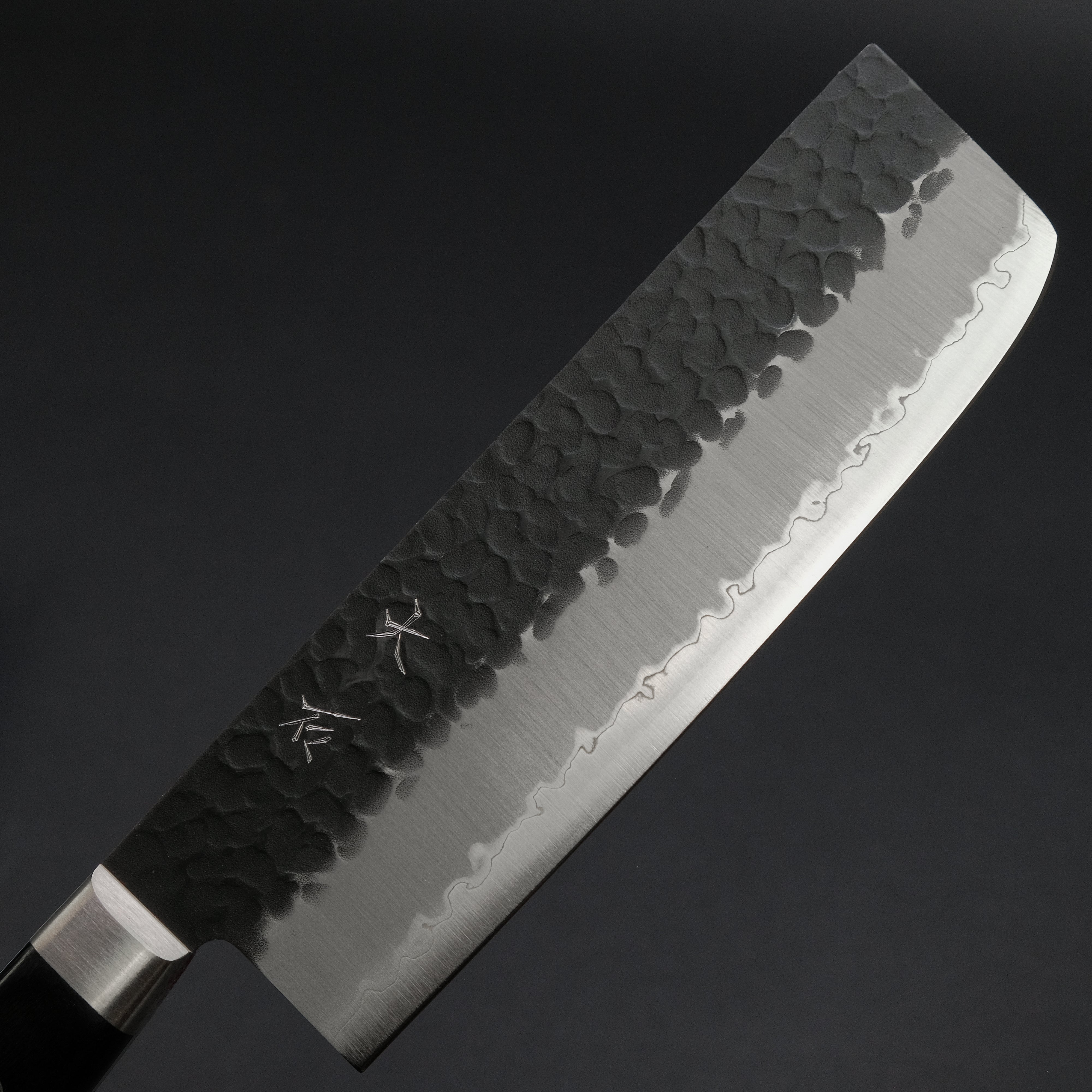 Ohishi Blue Super Kurouchi Tsuchime Nakiri Knife 165mm with Pakkawood Handle - Premium Japanese Kitchen Knife for Slicing Vegetables & Herbs