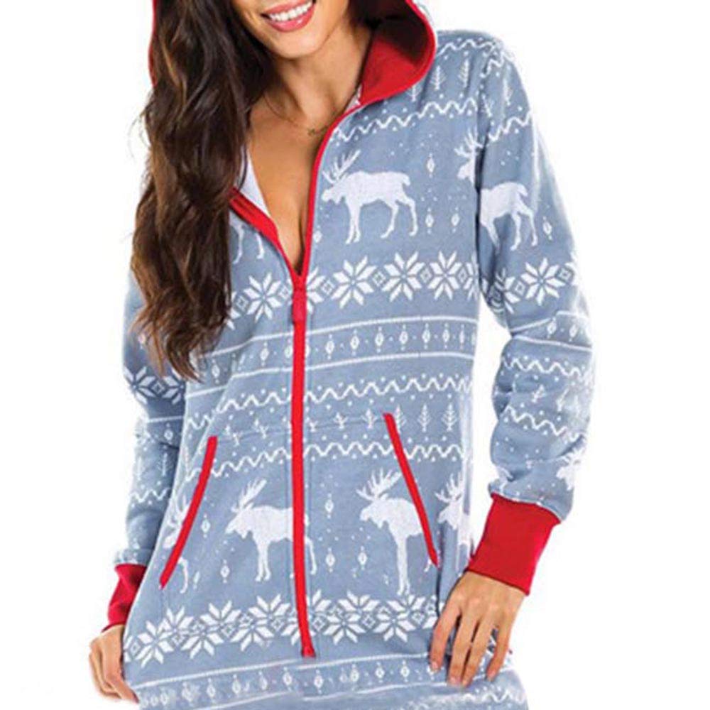 RINTONIX Women's & Men's Ugly Christmas Pajama Onesie Jumpsuit - Festive Holiday Zipper Hoodie Pajama Overall for Family Matching Outfits, Christmas Party & Cozy Winter Nights