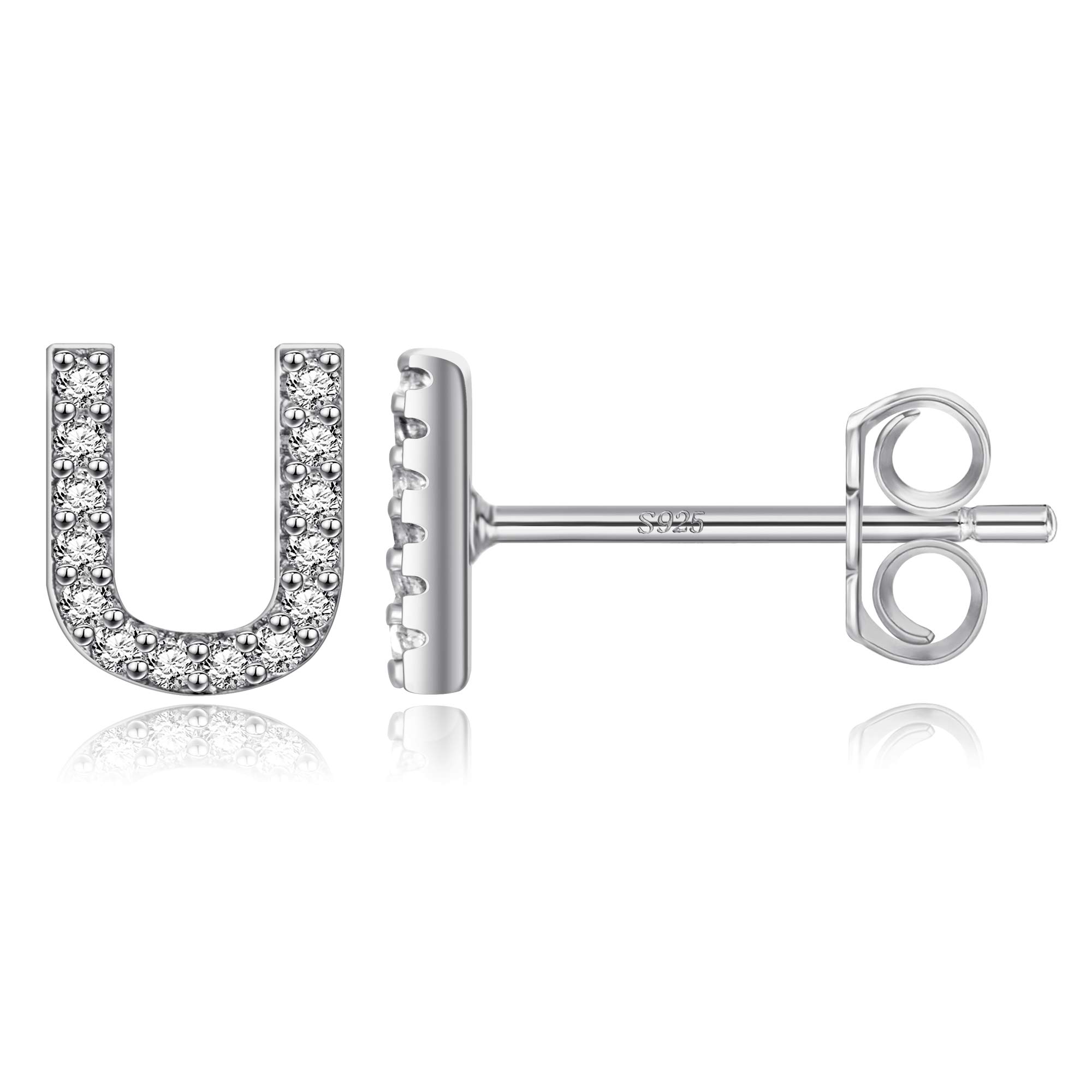 MONOOC Personalized Initial Stud Earrings for Women & Girls - Hypoallergenic S925 Sterling Silver Cubic Zirconia Letter Earrings | Birthday Gifts, Everyday Jewelry, Back to School Accessories