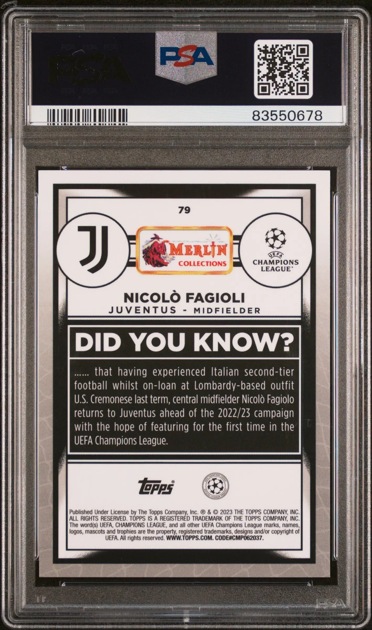 2022-23 Topps Merlin Chrome UEFA Champions League Nicolo Fagioli Rookie Card Gold Atomic Refractor PSA 10 Gem Mint /50 - Soccer Collectibles & Trading Cards for Fans