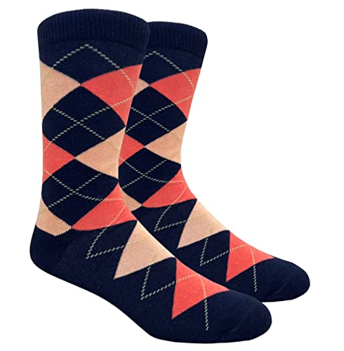 Argyle - Navy, Bellini Peach & Coral