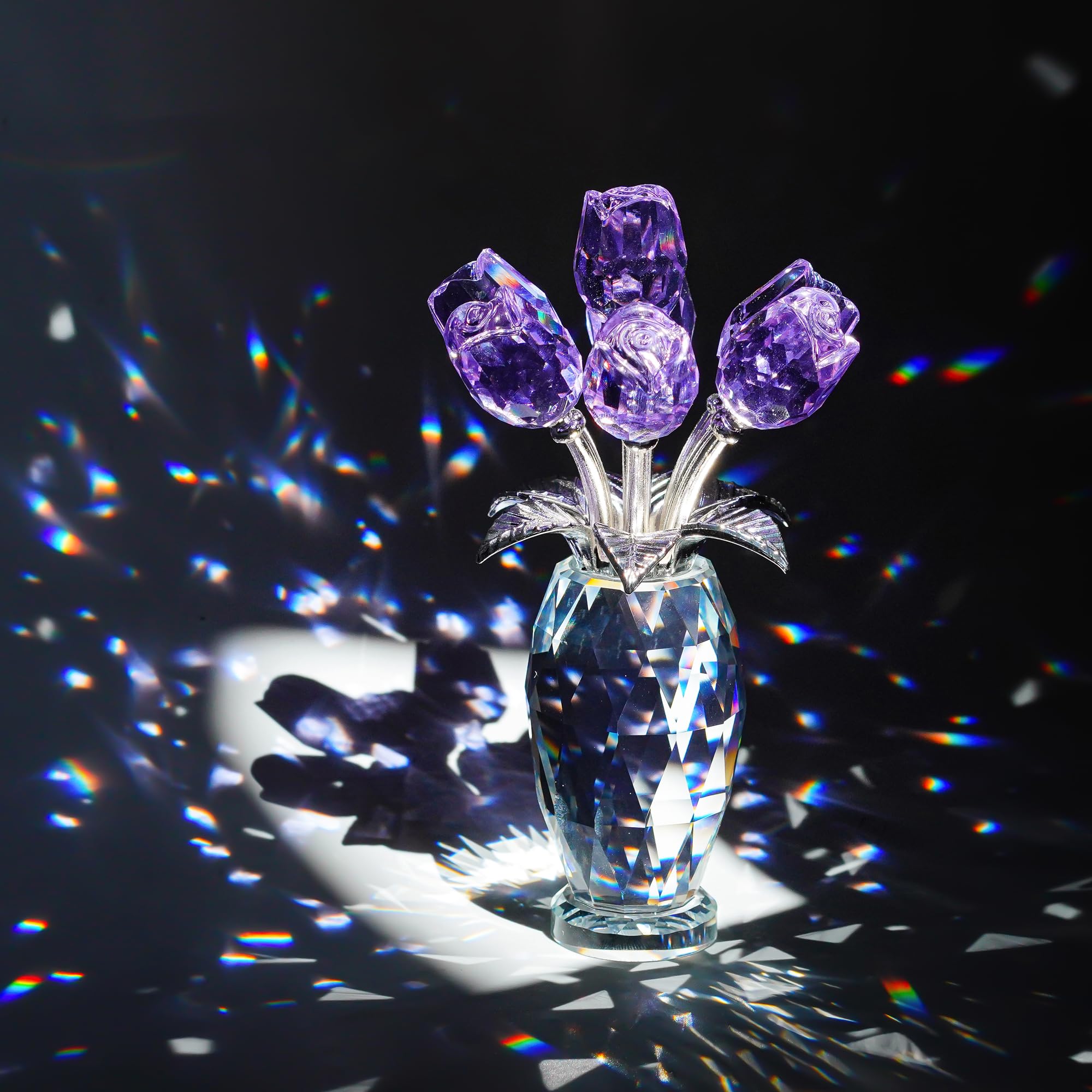 H&D HYALINE & DORA Purple Crystal Rose Flower Figurine - Elegant Glass Flower Collectible Gift for Mom, Wife, Grandma | Perfect for Mother's Day, Thanksgiving, Anniversary & Birthday Celebrations | Home Decor, Wedding Centerpiece, Office Desk Ornament