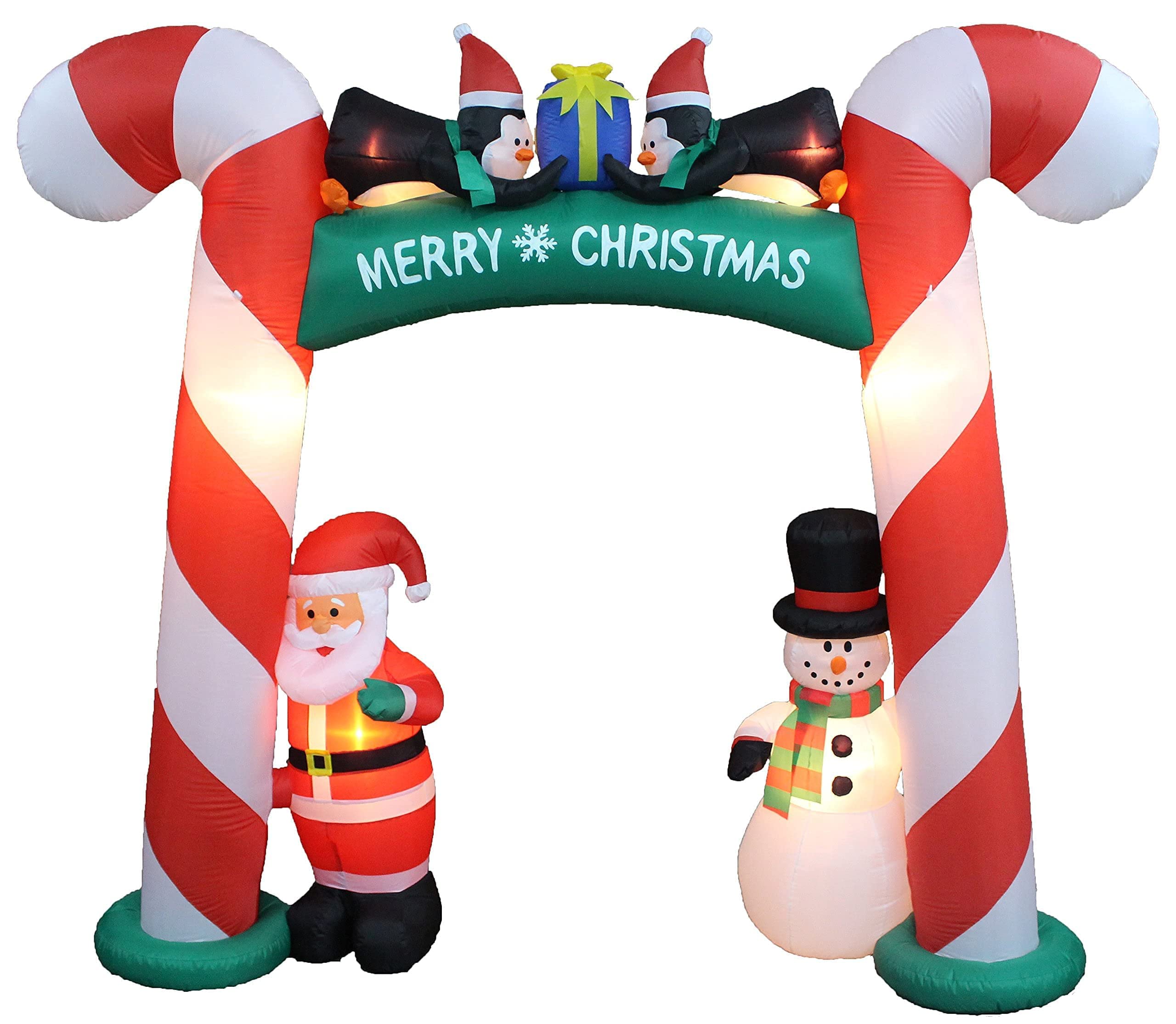8ft & 12ft Christmas Inflatable Decorations Bundle - Candy Cane Archway, Santa Snowman Penguins & Giant Santa with Gift Bag Bear - Perfect for Outdoor Holiday Party Decor, Yard Display & Christmas Light Shows