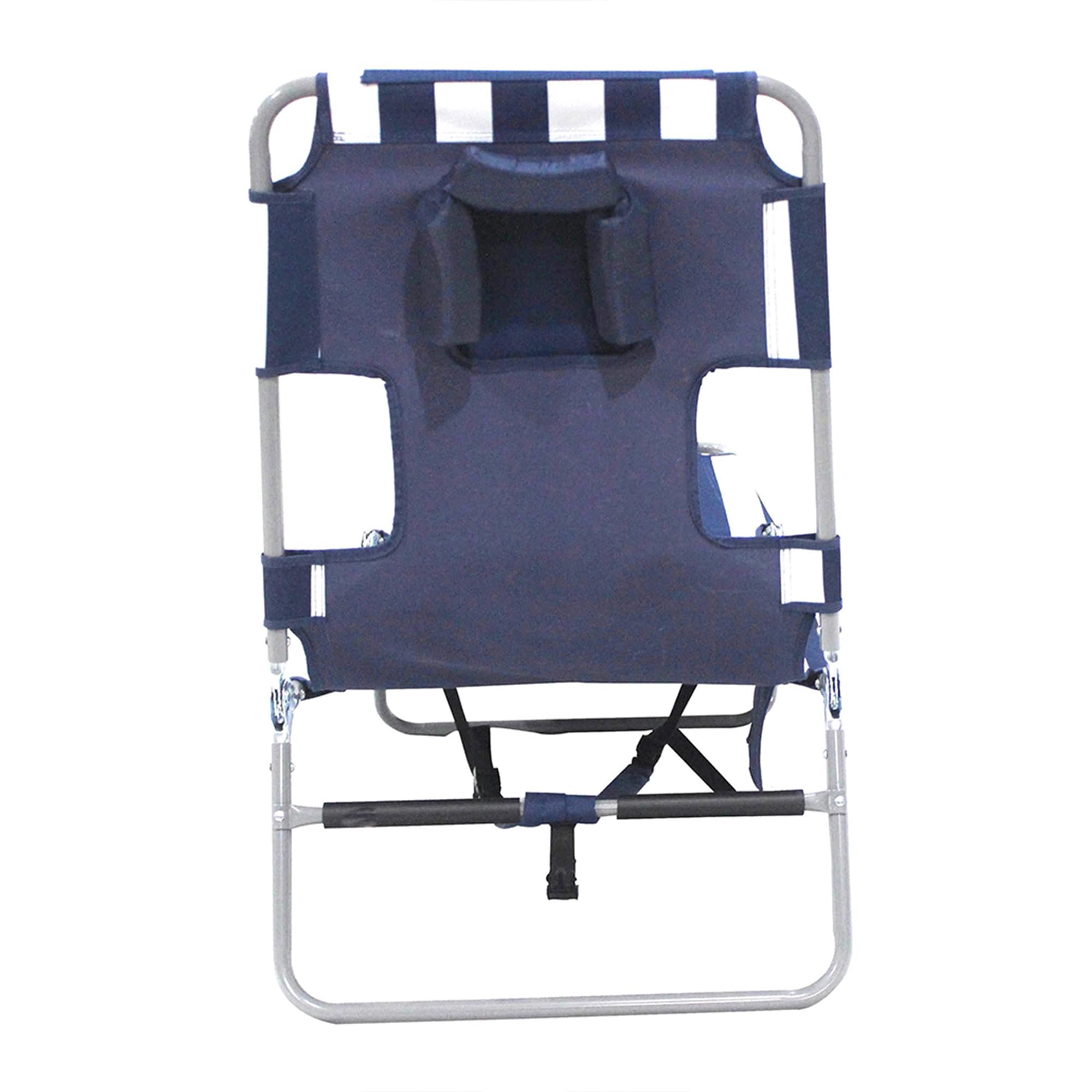 Adjustable Ostrich Backpack Folding Lounge Chair - 4 Position Recliner with Carrying Straps, Side Pocket & Storage Bag - Navy Stripe (2 Pack) - Perfect for Camping, Beach, Picnics & Outdoor Relaxation