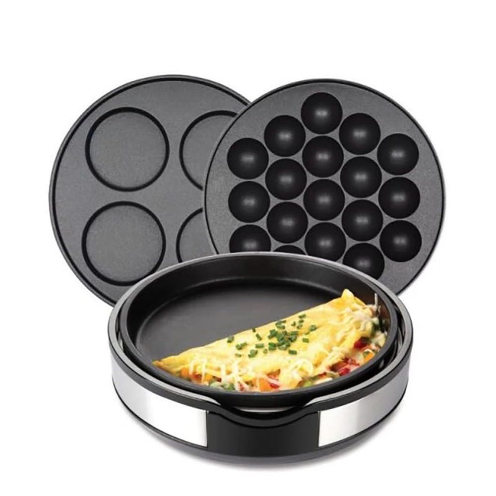 Electric Pancake Maker Machine with Temperature Control & Non-Stick Surface - 30.6x15x29cm Silver - Perfect for Breakfast, BBQ Parties & Takoyaki Cooking - Also Works as Omelette Maker