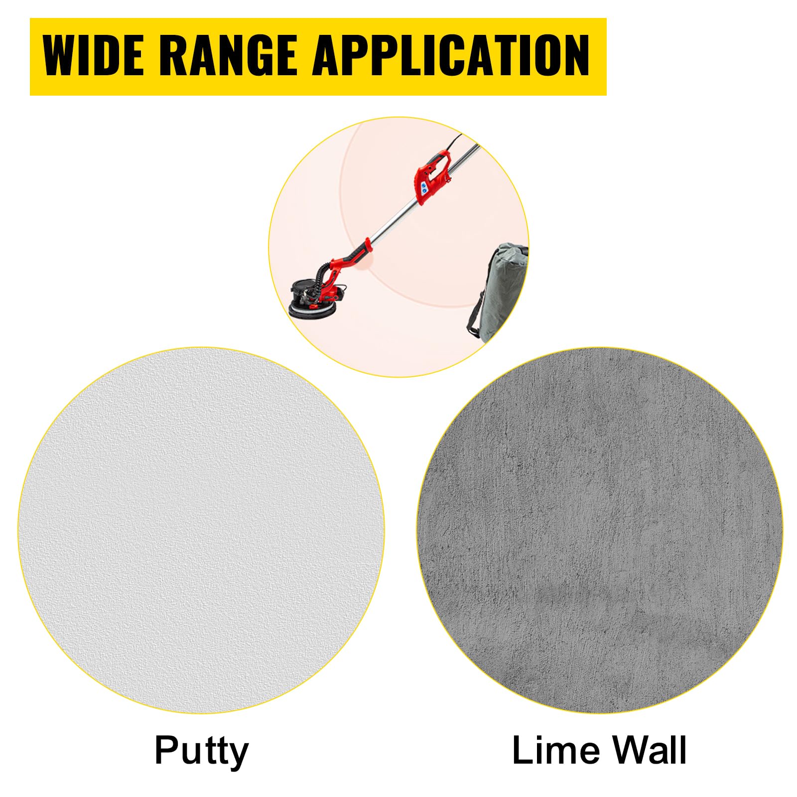 VEVOR 850W Electric Drywall Sander with Variable Speed 800-1750 RPM, Foldable Sheetrock Sander with Telescopic Handle, LED Light & Vacuum Bag - Perfect for Home Renovation, Wall Repair and Professional Construction Projects