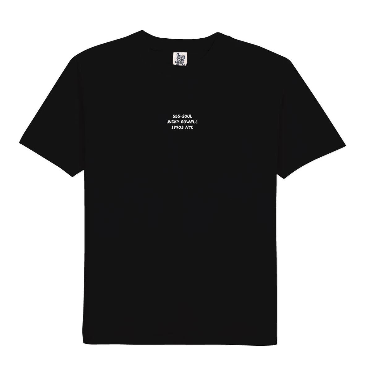 555 Soul Ricky Powell & 555 SOUL Black T-Shirt - Vintage Hip Hop Streetwear for Men - Perfect for Concerts, Urban Fashion & Casual Wear