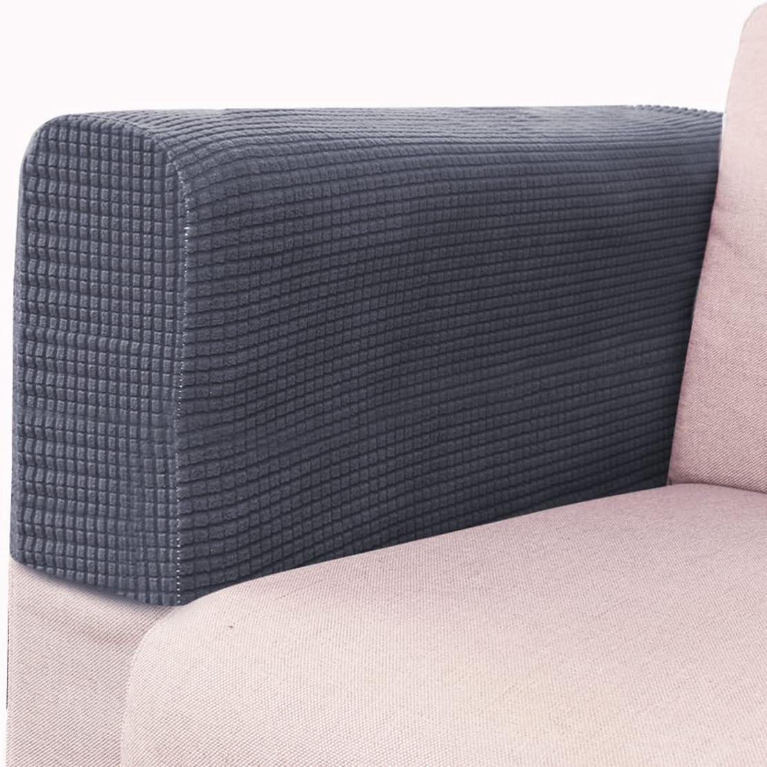 RCFINE 2-Pack Anti-Slip Stretch Sofa Arm Covers - Elastic Armchair Slipcover Protector for Home, Office, Recliner, Loveseat (Dark Grey) | Perfect for Pets, Kids & Spill Protection