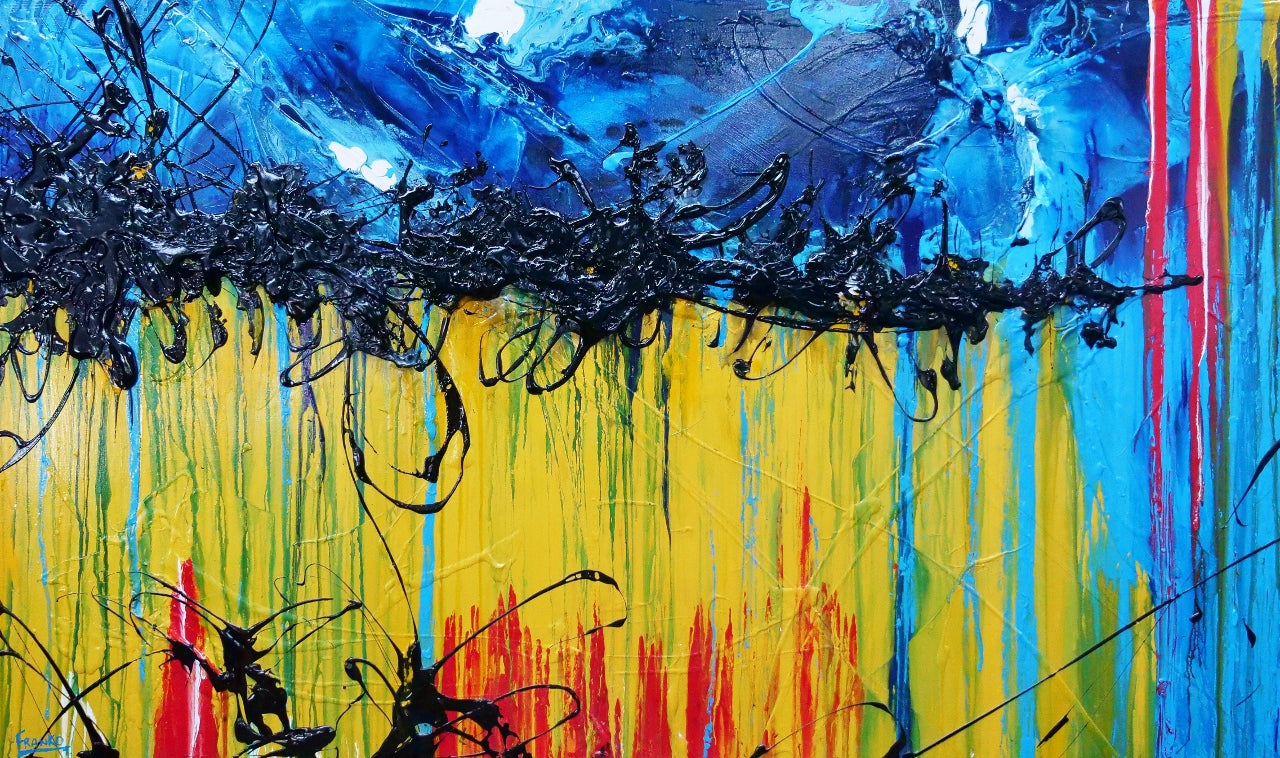 200cm x 120cm Yellow Blue Textured Abstract Canvas Art - Modern Large Wall Painting for Living Room, Bedroom & Office Decor