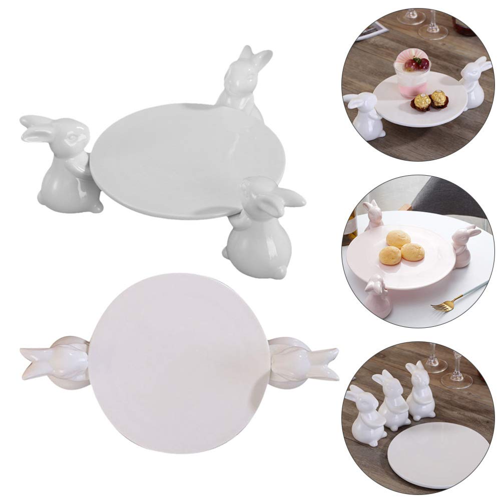 NUOBESTY 2-Piece Ceramic Rabbit Serving Tray Set - Bunny Design Dessert Display Plates for Cupcakes, Pastries & Food - Elegant Tea Party, Easter Decor & Home Kitchen Storage Accessories