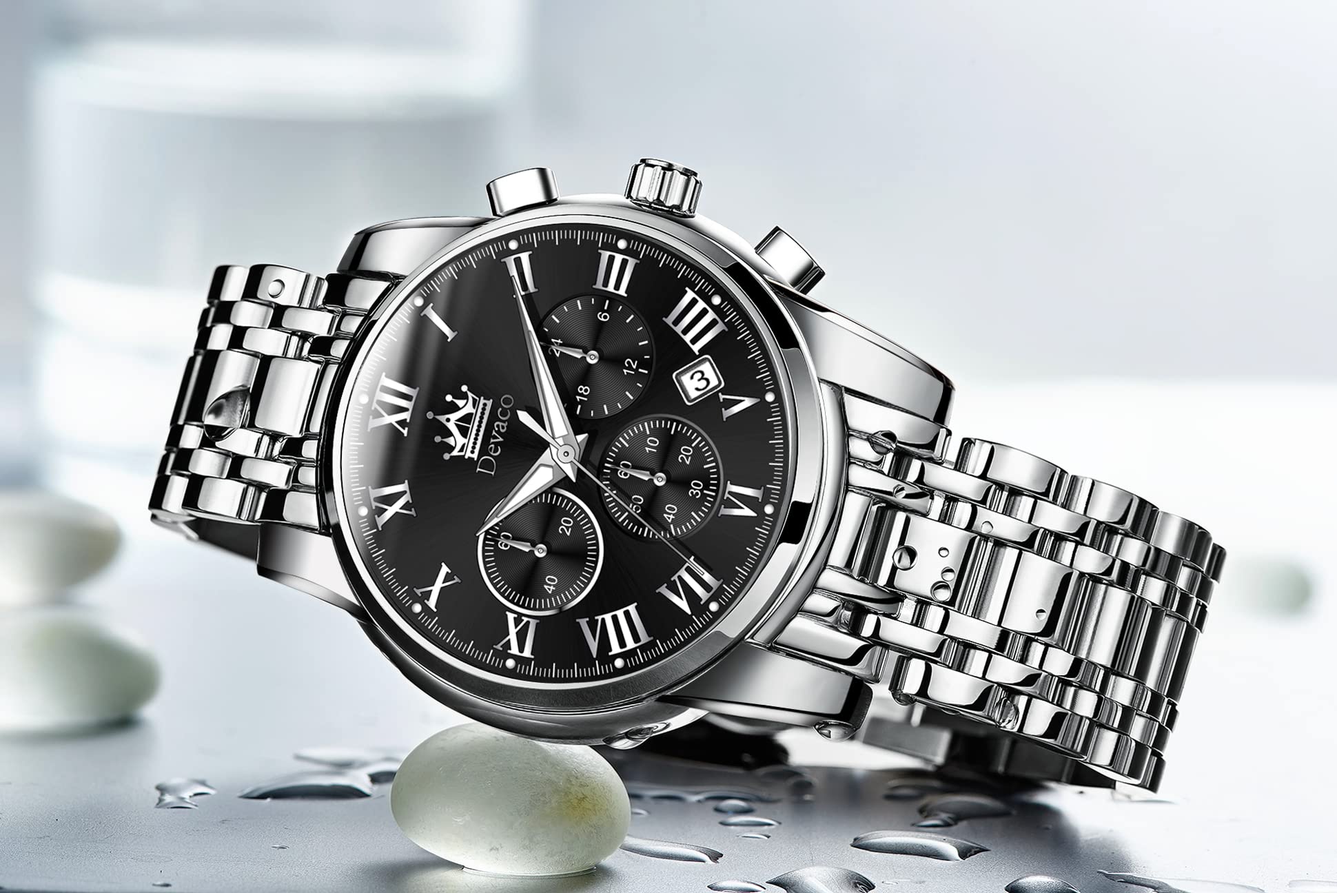 Premium Men's Quartz Watch - Stainless Steel Waterproof Chronograph with Night Light & Calendar - Ideal for Business, Casual & Outdoor Activities
