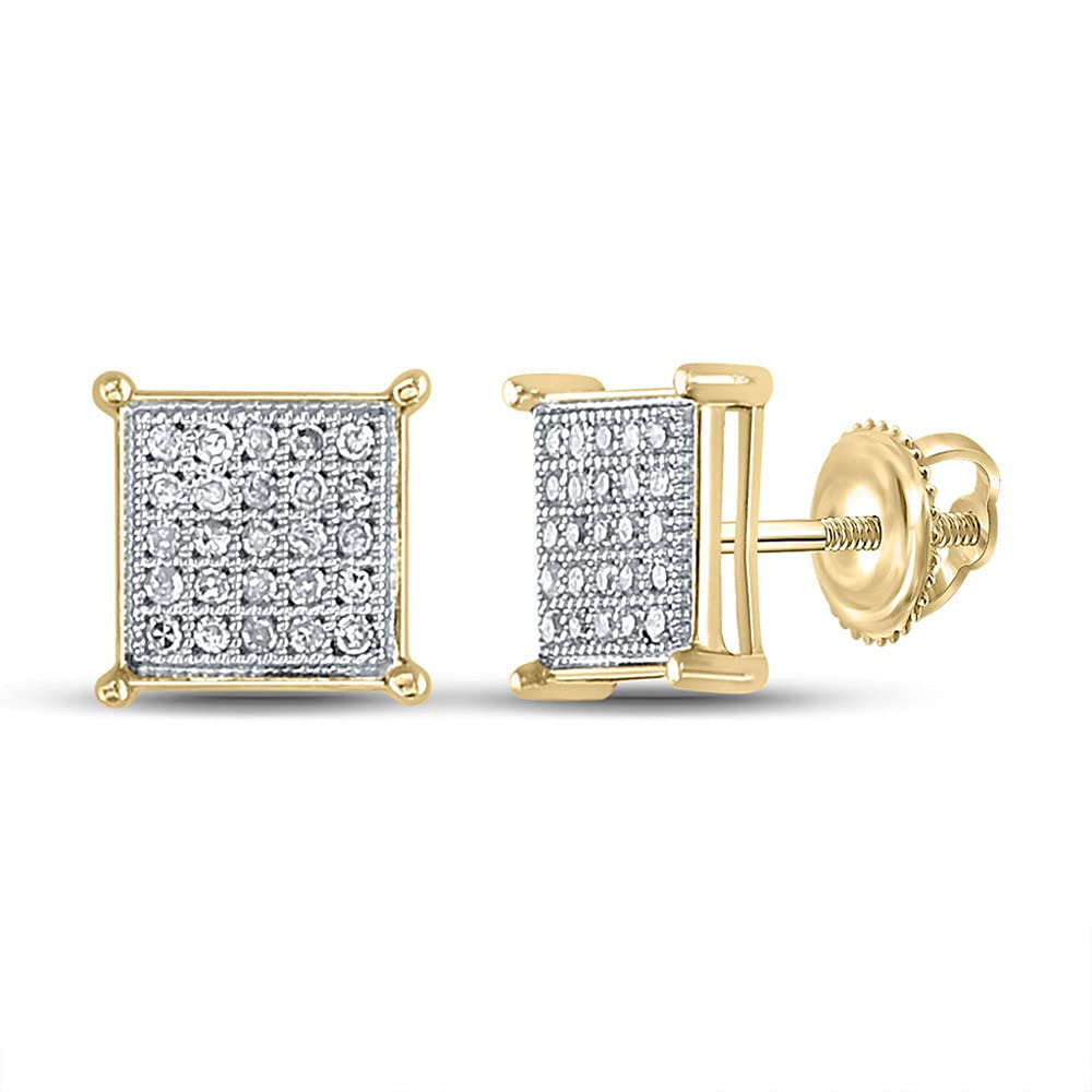 Yellow-Tone Sterling Silver Men's Round Diamond Square Earrings - 1/6 CTTW - Perfect for Weddings, Parties & Special Occasions