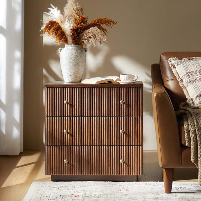 Camille 100% Solid Wood Nightstand with Drawers - Bedside Table for Bedroom, Living Room & Office - Rustic Home Furniture with Storage Space