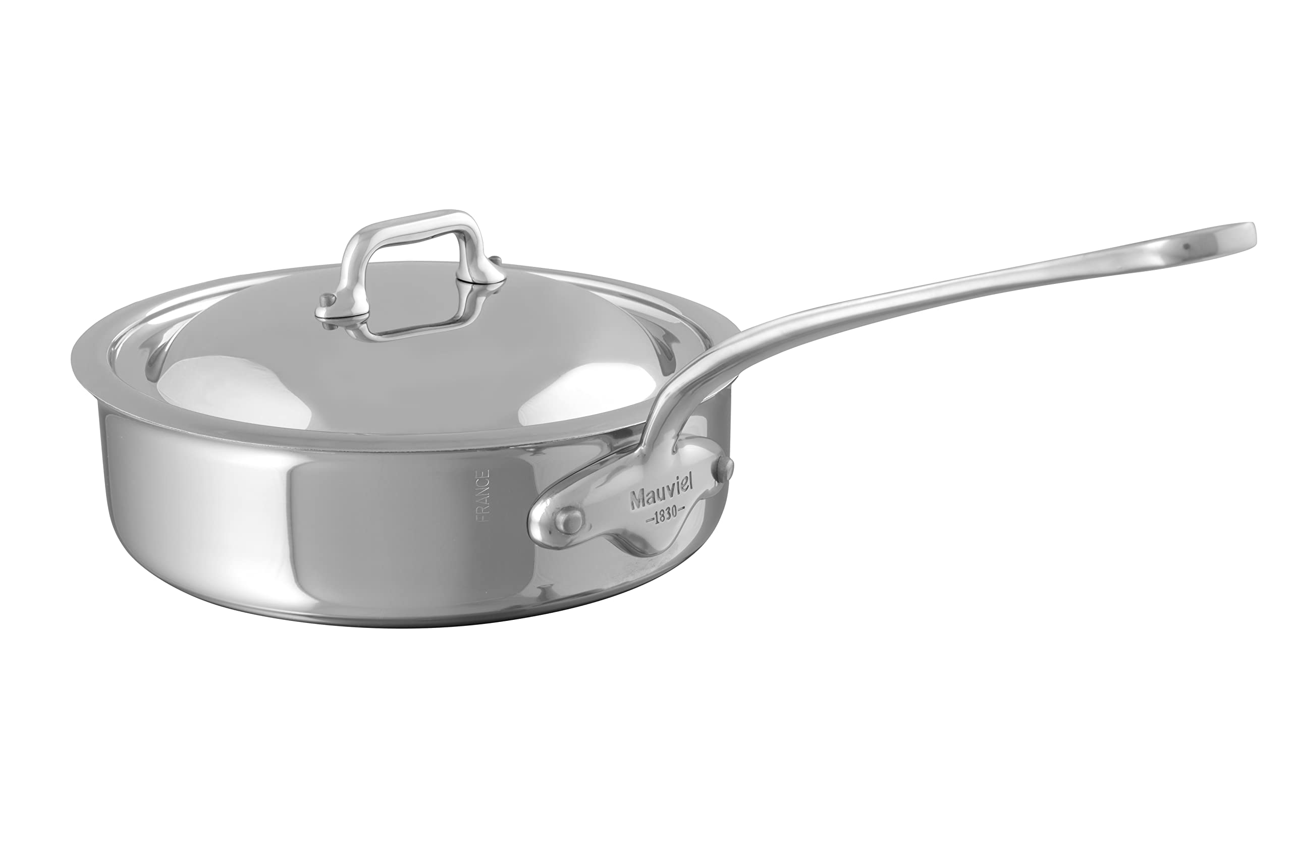 Mauviel 1830 M'Cook 5-Ply Polished Stainless Steel Saute Pan with Lid - 1.8 Quart French-Made Cookware with Cast Stainless Steel Handle | Perfect for Sautéing, Frying & Simmering | Professional Kitchen & Home Cooking Essential