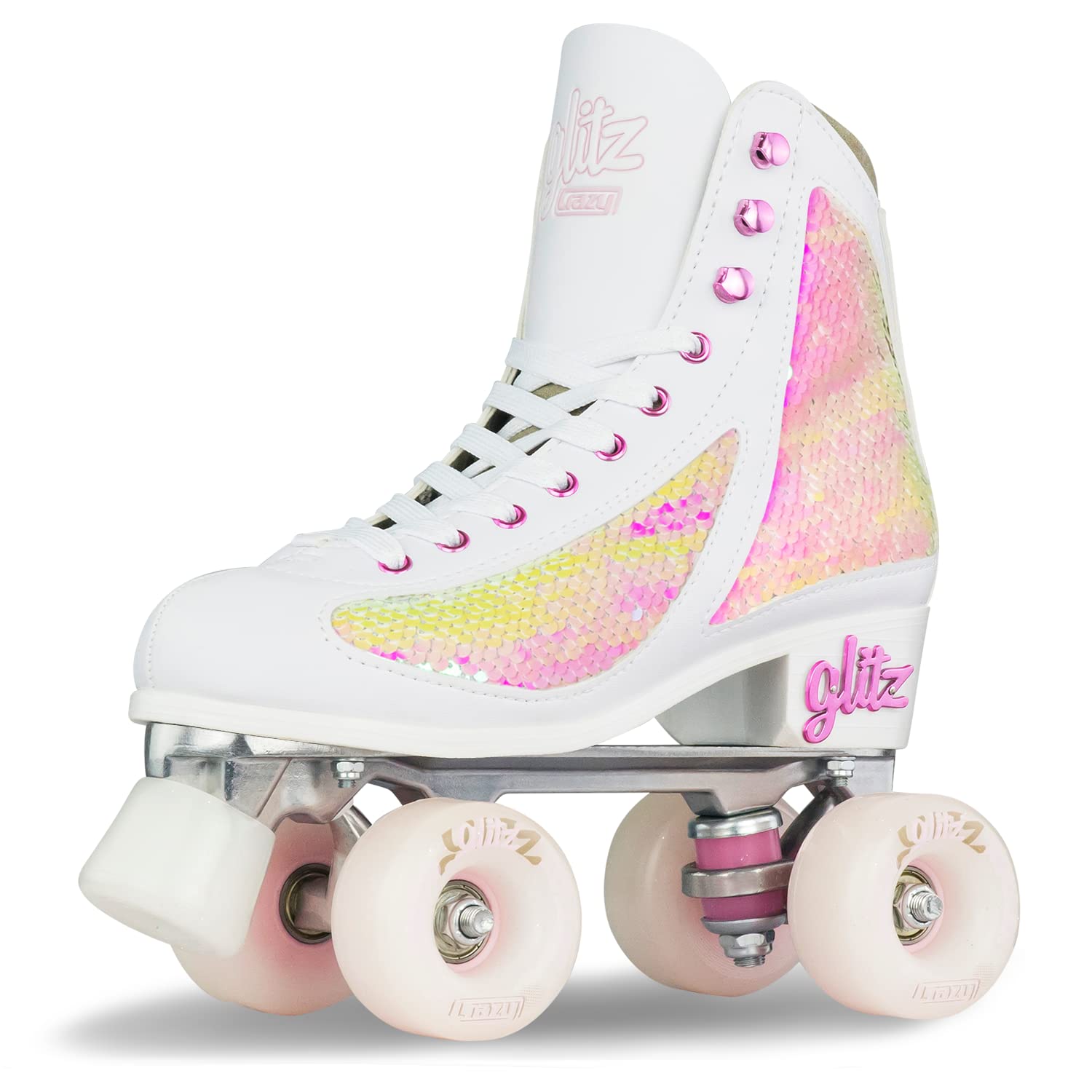 Crazy Skates Glitz Roller Skates for Women & Girls - Adjustable or Fixed Size Glitter Sparkle Quad Skates | Perfect for Rink Skating, Outdoor Roller Derby & Birthday Parties