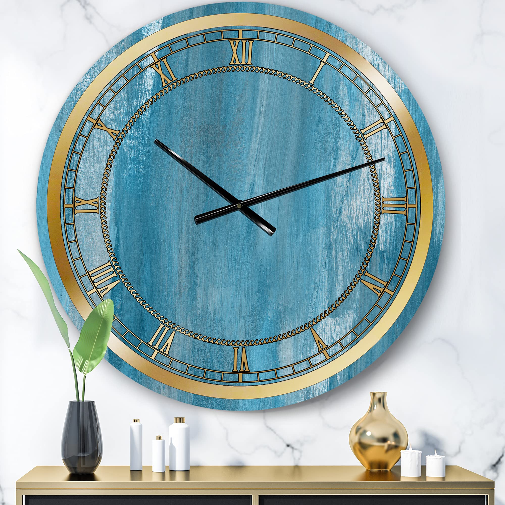 White and Blue Paint Waves Glam Wall Clock - Stylish Home Decor for Bedroom, Bathroom, Office & Living Room | Perfect for Modern Interior Design & Gift Giving