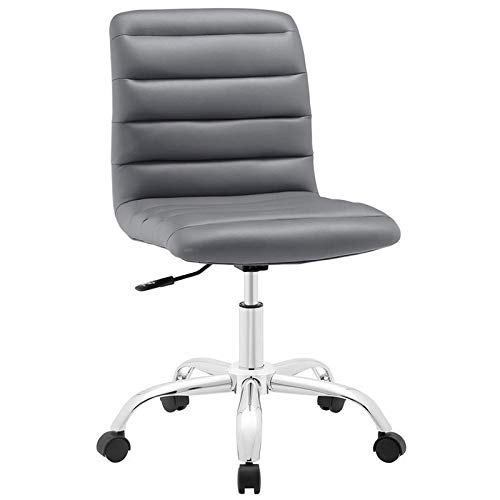 Scranton & Co Gray Ripple Ribbed Armless Mid Back Swivel Office Chair - Ergonomic Computer Desk Chair for Home & Office Workspace