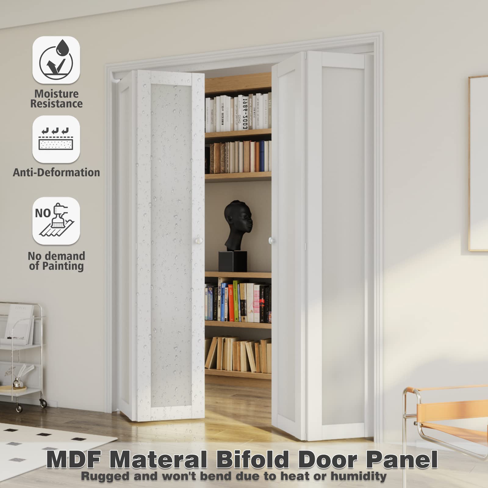 White Frosted Glass Bi-Fold Closet Door - 30