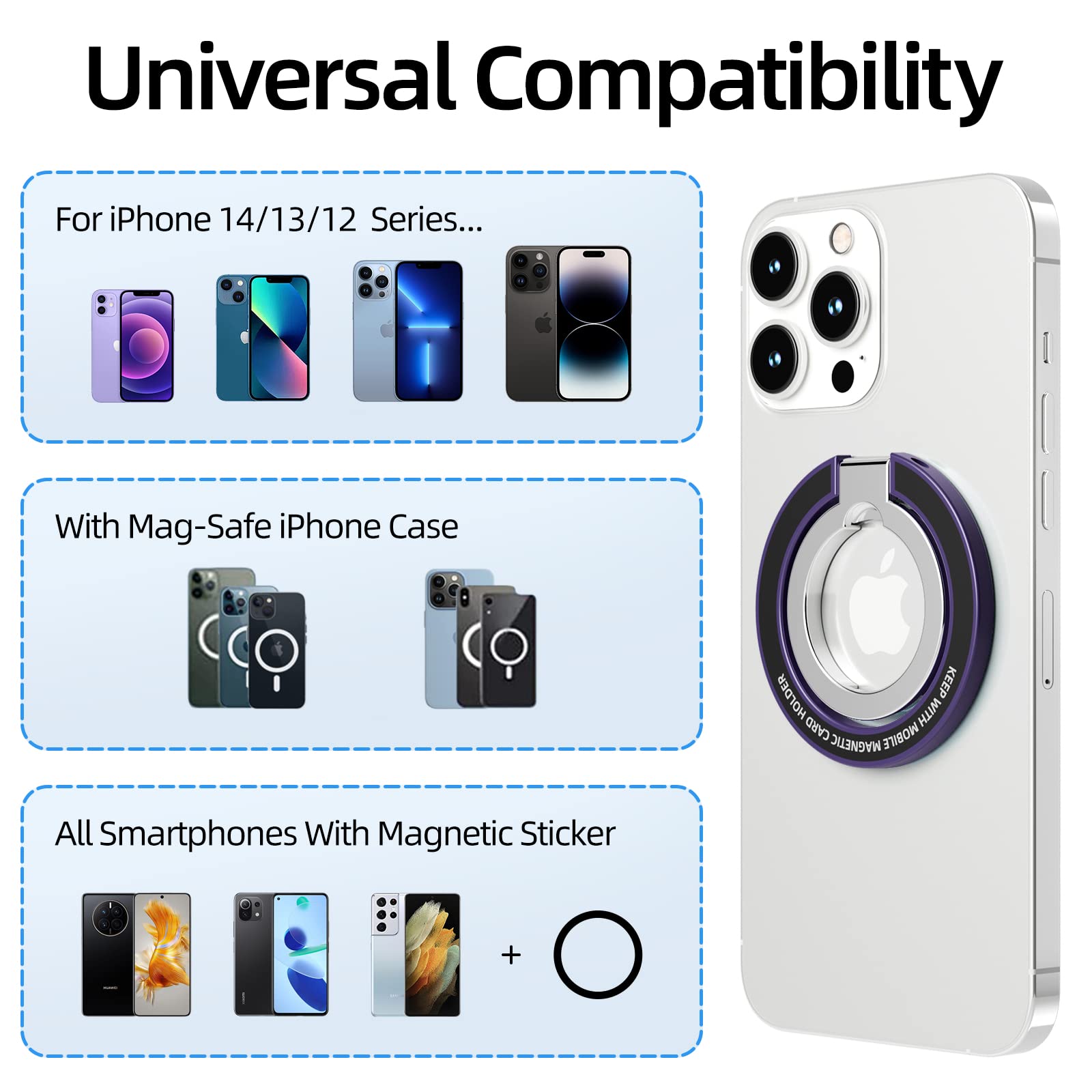 Magnetic Phone Ring Stand for MagSafe - Dark Purple Holder for iPhone 12/13/14 - Perfect for Hands-Free Viewing