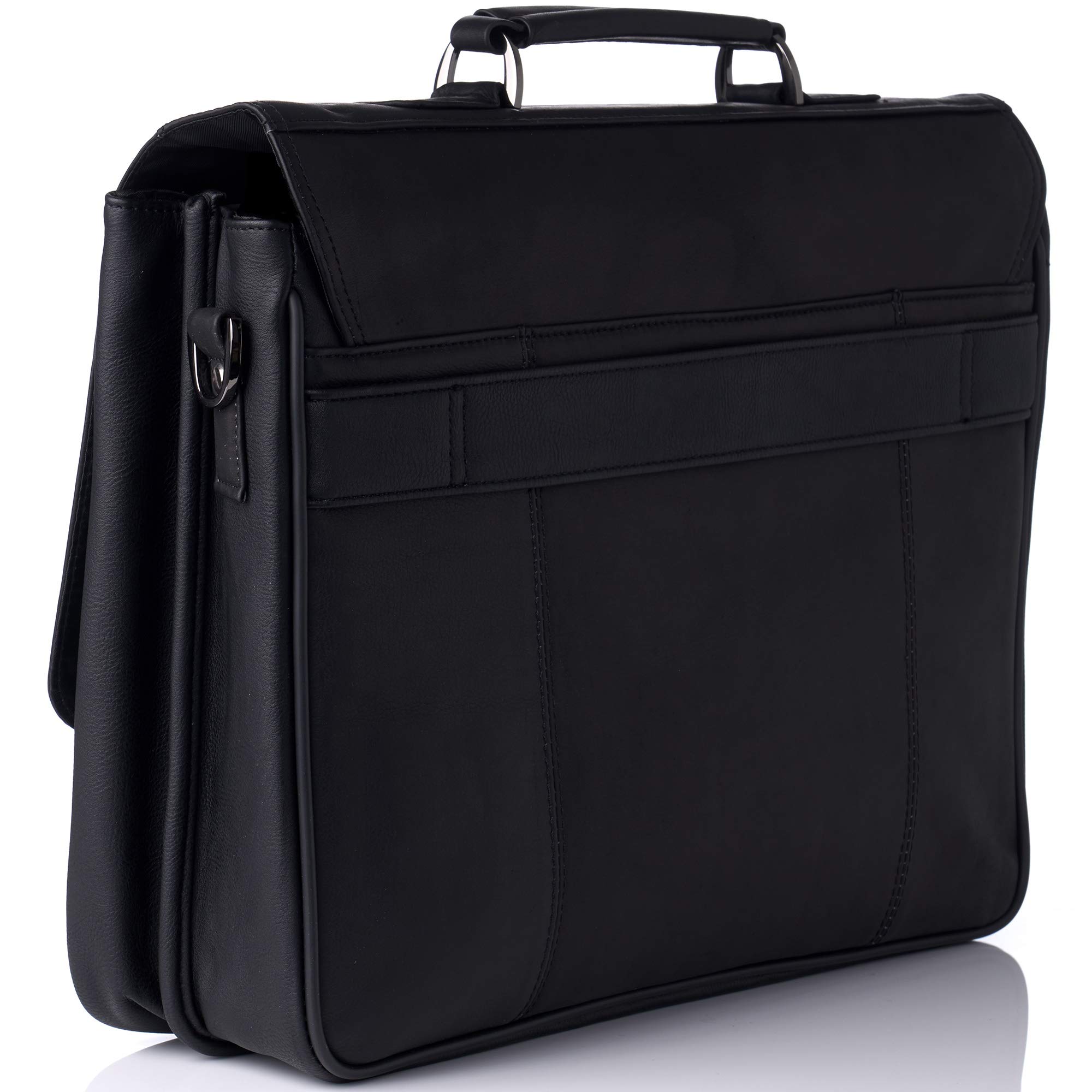 Premium Pierce Colombian Vacquetta Leather 15.6 Inch Laptop Briefcase for Business Professionals - Black Genuine Leather Messenger Bag for Office, Work, Travel & Daily Commute