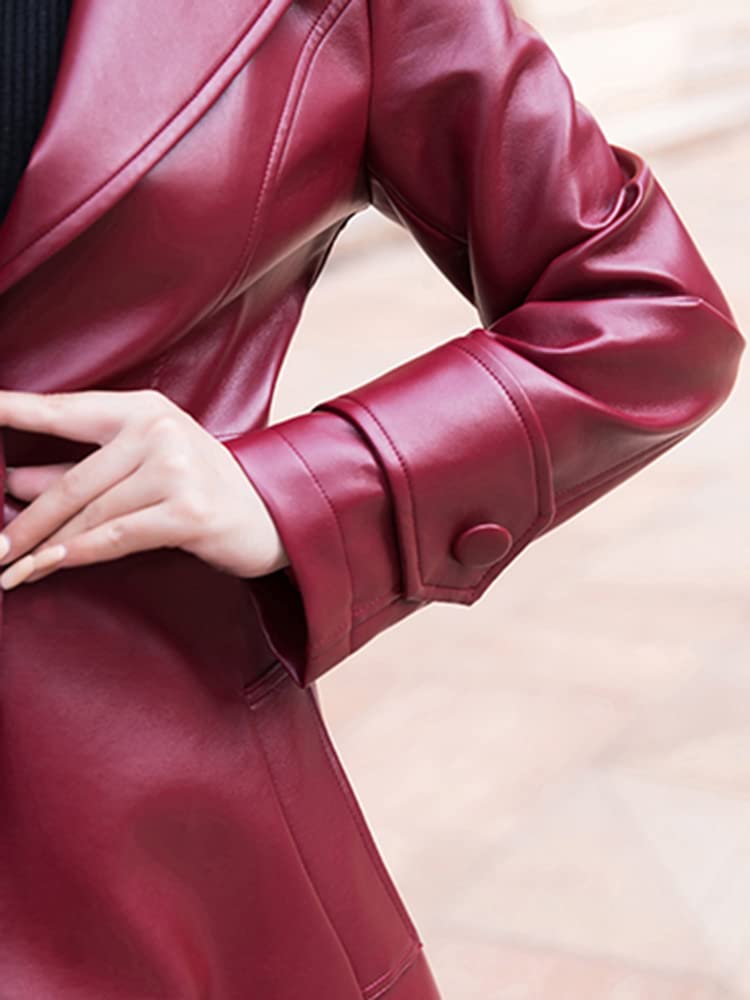 Women's Black Flare Leather Trench Coat - Long Sleeve Lapel Jacket for Spring | Stylish Outerwear for Office, Dating & Evening Events