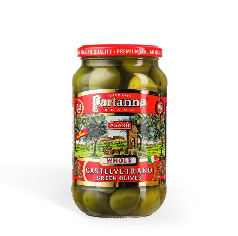 Premium Whole Castelvetrano Olives from Sicily - Authentic Italian Imported Olives Handpicked in Italy - 12oz Glass Jar - Perfect for Charcuterie Boards, Salads & Gourmet Cooking