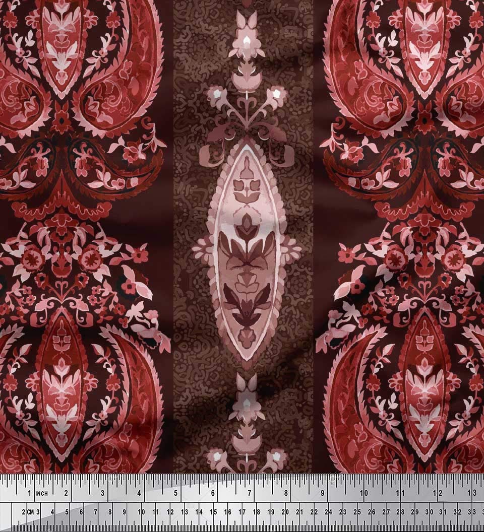 Soimoi Moss Georgette Brown Fabric by The Yard - 42 Inch Wide Stripe & Paisley Ethnic Print - Modern Chic Fashion Fabric for Dresses, Scarves & Home Decor