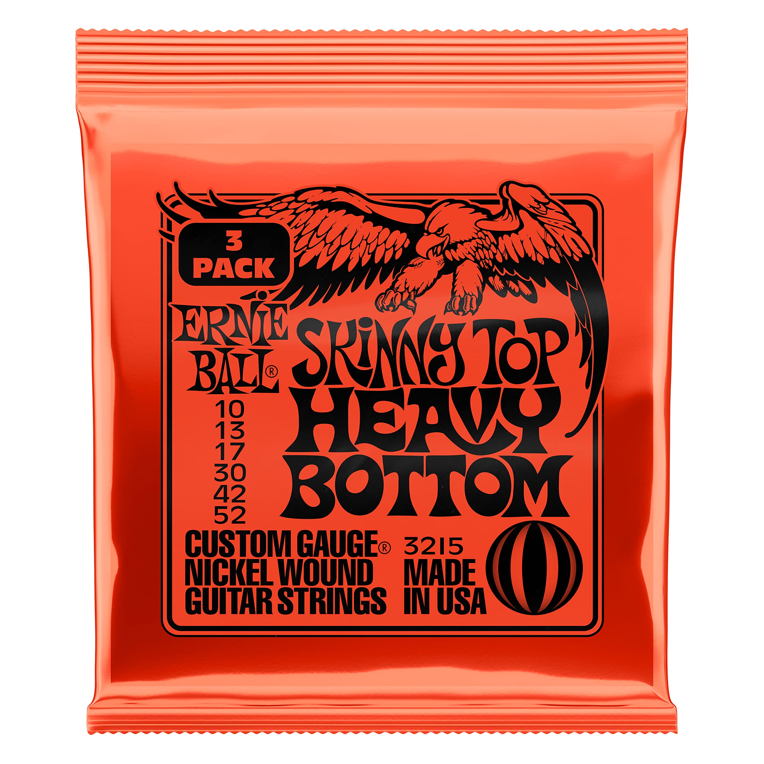 Ernie Ball Skinny Top Heavy Bottom Slinky Nickel Wound Electric Guitar Strings 3-Pack (10-52 Gauge) - Perfect for Rock, Metal & Drop Tuning - P03215