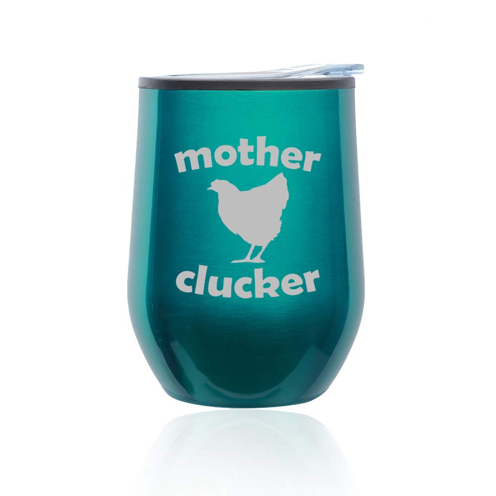 Funny Stemless Wine Tumbler & Coffee Travel Mug with Lid - Chicken Hen Design (Turquoise Teal) - Perfect for Wine Lovers, Coffee Drinkers & Humor Enthusiasts - Great for Home, Office, Travel & Gifts