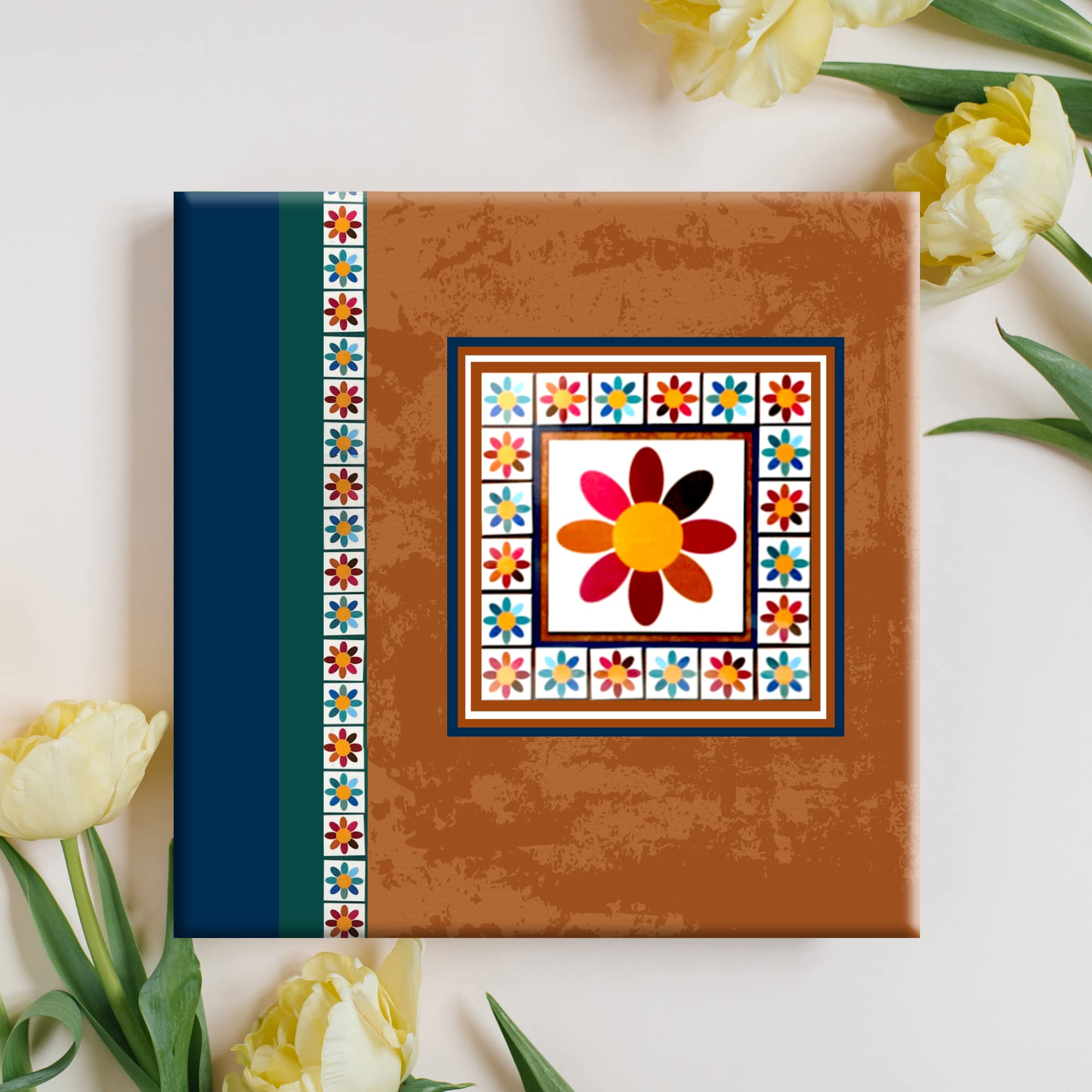 Performore Photo Album - Quilt Square Design with 100 Acid-Free Pockets for 4x6 Inch Photos | Archival Quality Clear Sleeves | Perfect for Family, Wedding & Baby Pictures | Scrapbooking, Memory Keeping & Gift Giving