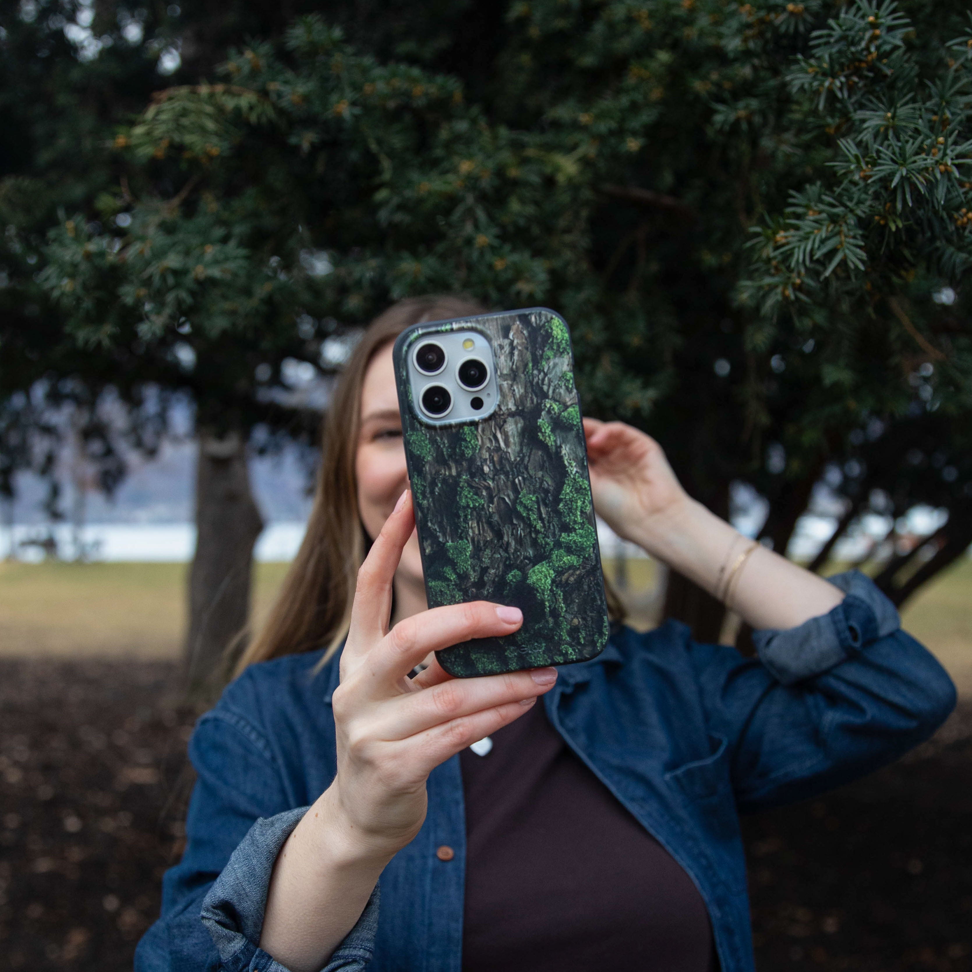 Premium Black Tree Bark iPhone 16 Plus Case - Slim Protective Cover with Natural Texture | Perfect for Outdoor Adventures, Daily Use & Gift Giving