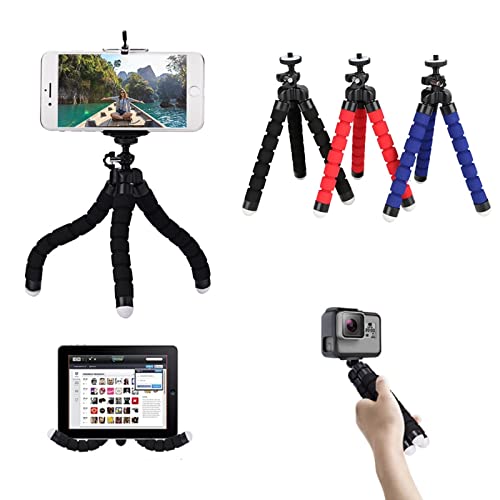 Flexible Octopus Tripod Stand for Phone & Mini Camera - Adjustable Sponge Holder, Live Streaming, Vlogging, Photography (Black, No Clip) - Perfect for Travel, YouTube, TikTok & Instagram Content Creation