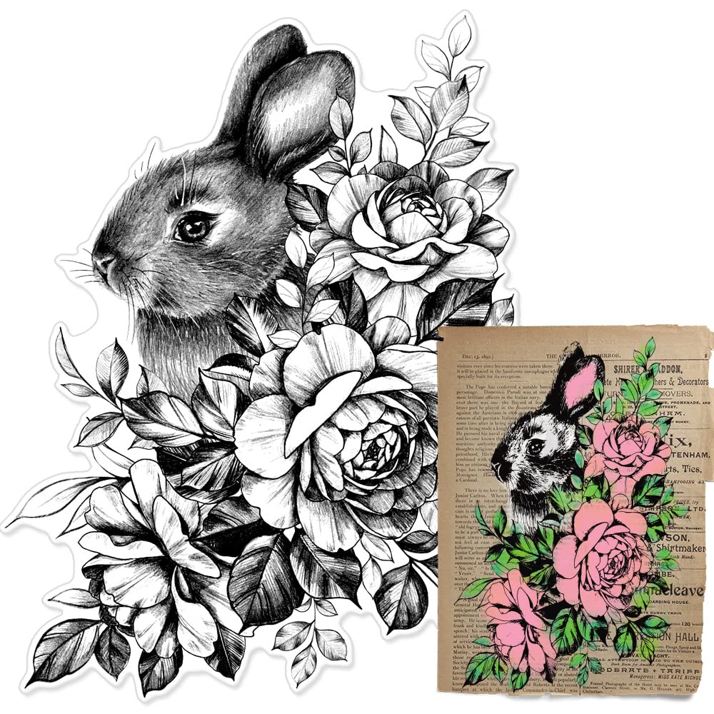 Easter Rabbit Clear Stamps for Card Making, Scrapbooking, DIY Decorations - Spring Rose Flower Embossing Stamps for Album Crafts, Easter Party Decor, Home & Gift Wrapping Scenes