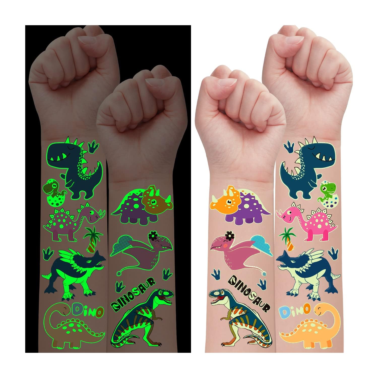 Glow in the Dark Dinosaur Tattoos for Kids - 30 Sheets Luminous Dinosaur Stickers, Party Favors for Boys Birthday Decorations, Dinosaur Theme Party Supplies - Perfect for Birthday Parties, Goodie Bags, Halloween Costumes and Classroom Rewards