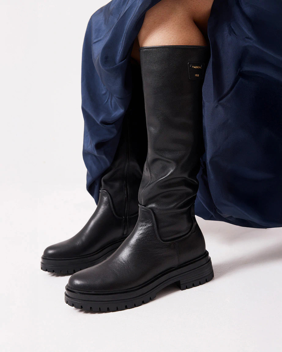 Patience Leather Zip Up Knee High Boots for Women - Black | Stylish & Comfortable Tall Boots for Fall, Winter & Casual Outfits