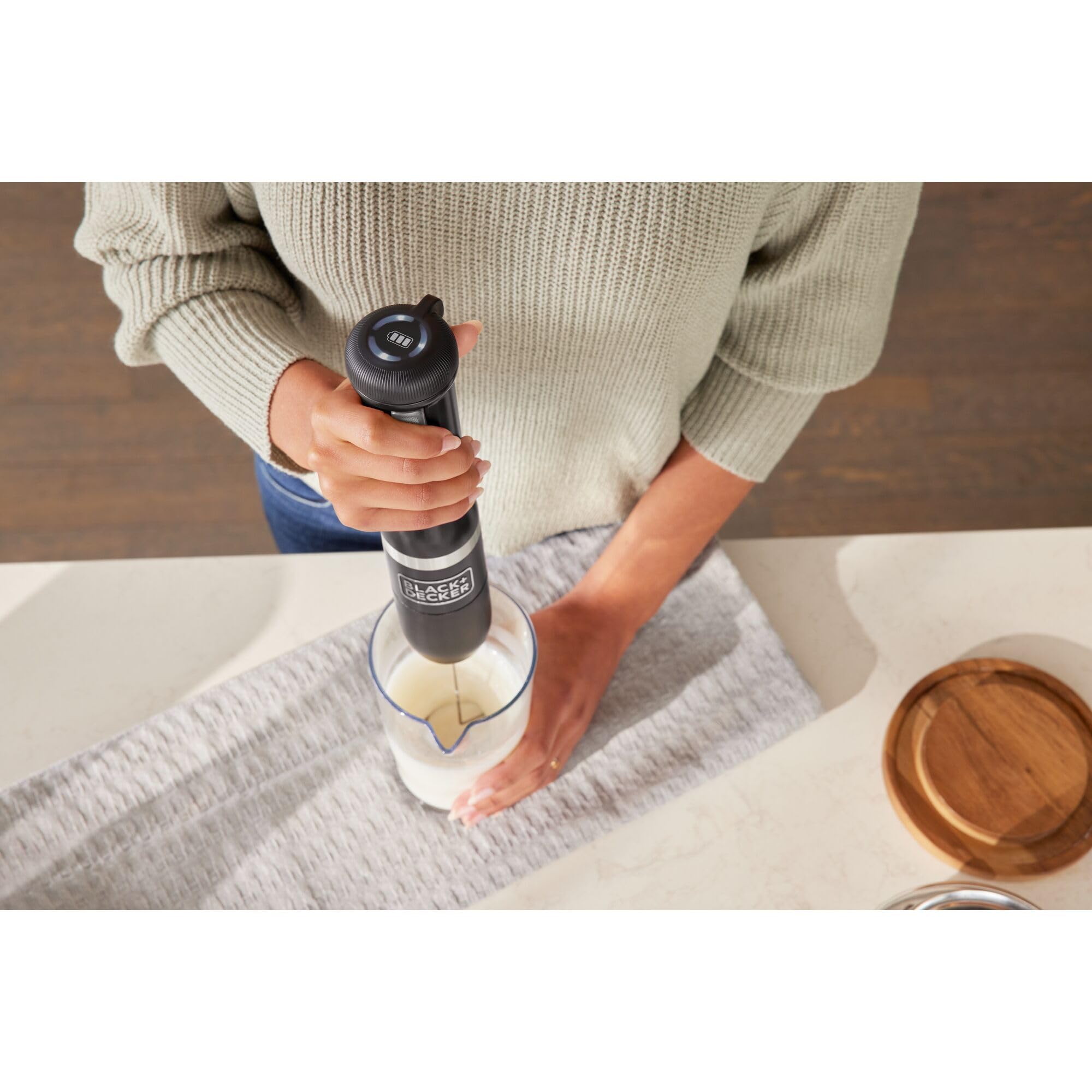 BLACK+DECKER 3-in-1 Cordless Immersion Blender Set with Whisk & Milk Frother - BCKM1013KS10 | Hand Blender with Storage & Charging Dock | Perfect for Smoothies, Soups & Baking | Black