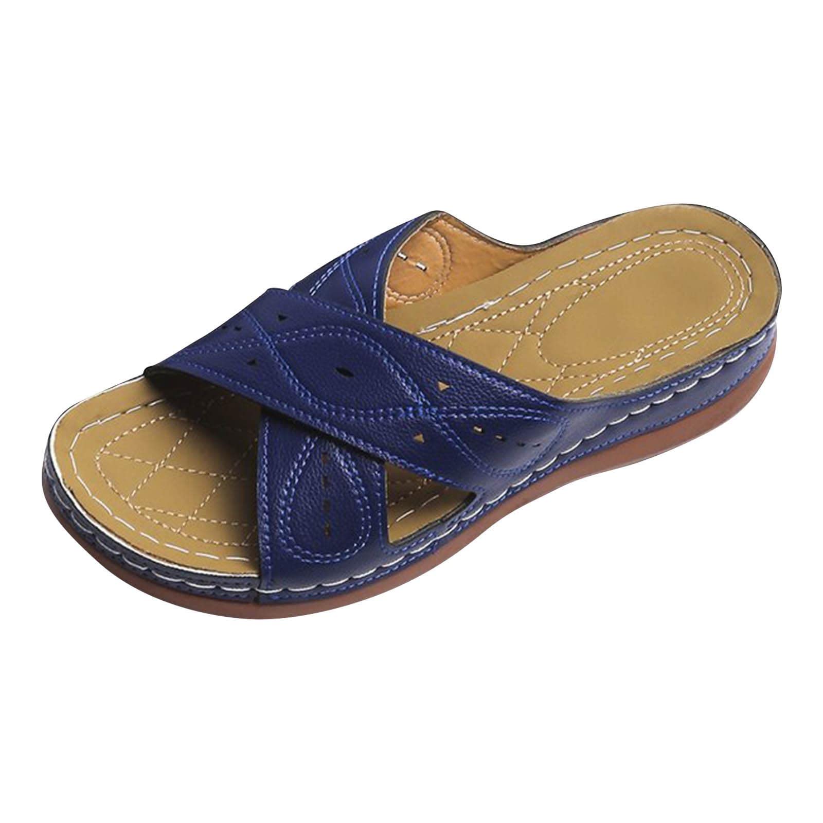 Women's Summer Slip-On Sandals - Fashion Casual Cross Strap Open Toe Wedge Platform Slippers - Comfortable Sewing Thread Design for Outdoor, Beach & Vacation Wear - Ladies Flip Flops for Walking, Shopping & Travel