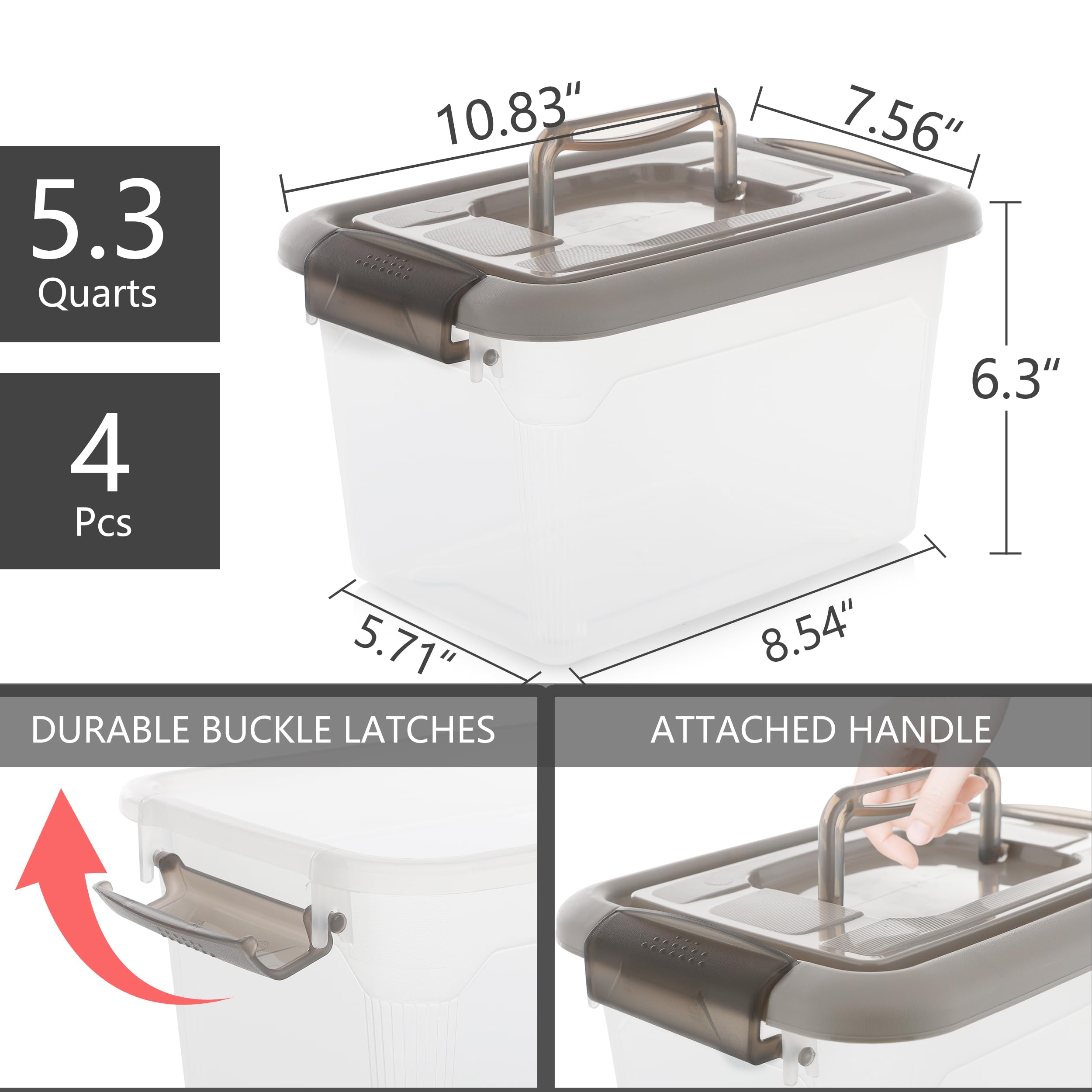 Citylife 4-Pack 6 QT Clear Plastic Storage Bins with Latching Lids - Stackable Organizing Containers for Garage, Closet, Kitchen - Perfect for Home, Office & Dorm Organization