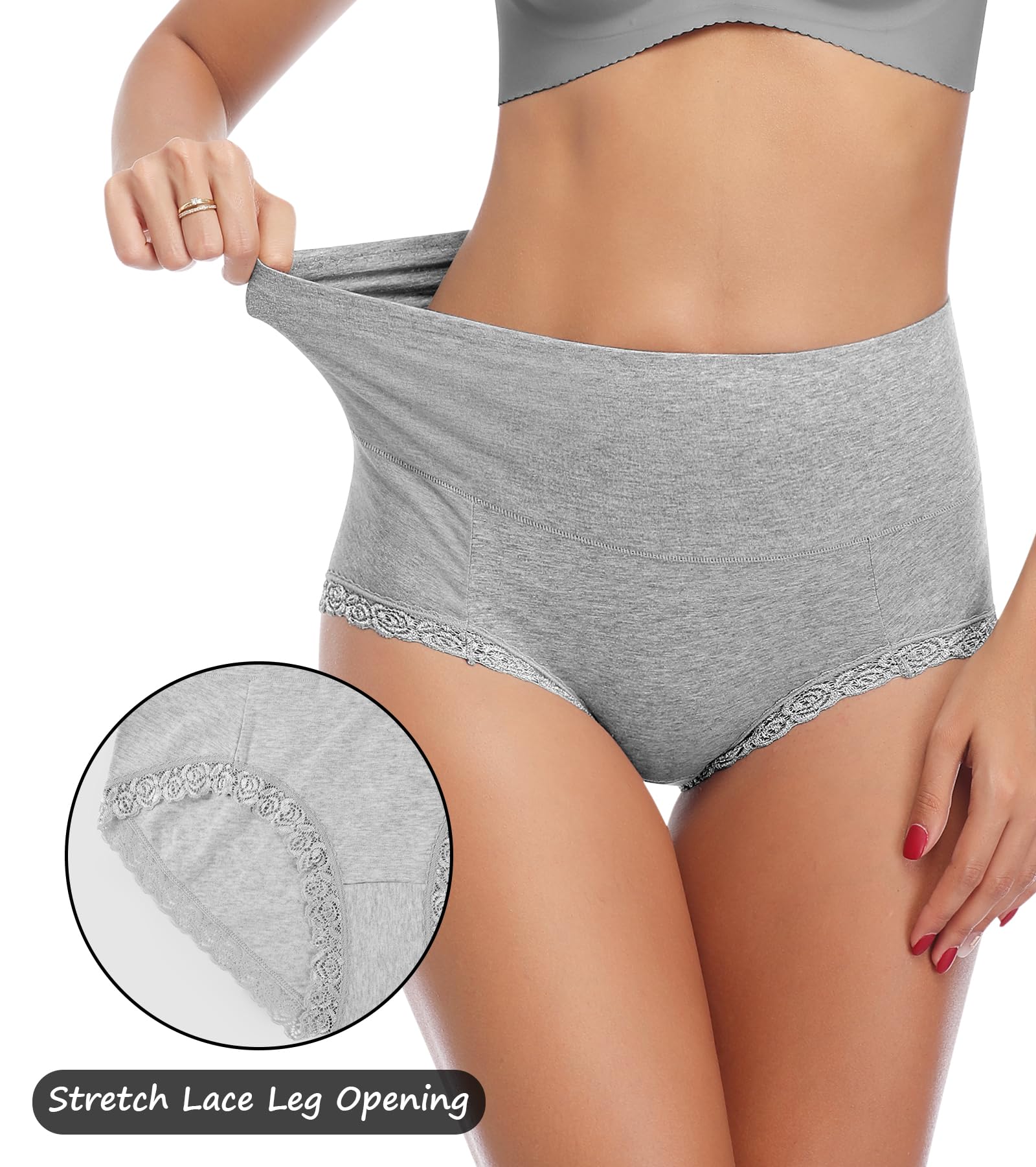 Annenmy Women's Cotton High Waisted Tummy Control Underwear - Soft Stretch Lace Panties Multipack (3/5 Pack) for Everyday Comfort & Shapewear | Perfect for Work, Yoga & Postpartum Recovery