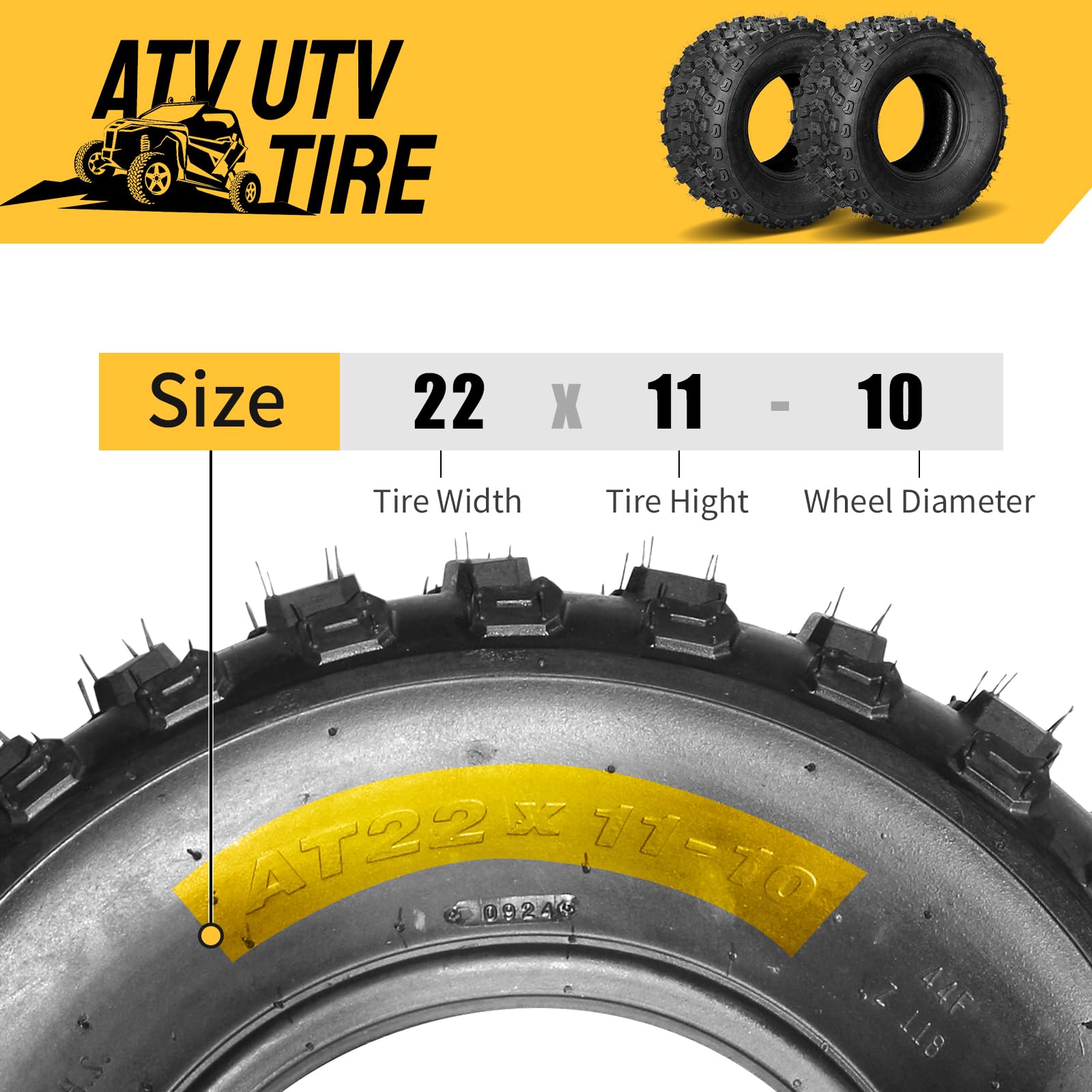 SUNROAD 22x11-10 ATV UTV Tires 6PR Sport All Terrain Tubeless Tires - Pack of 2 for Off-Roading, Mudding & Trail Riding