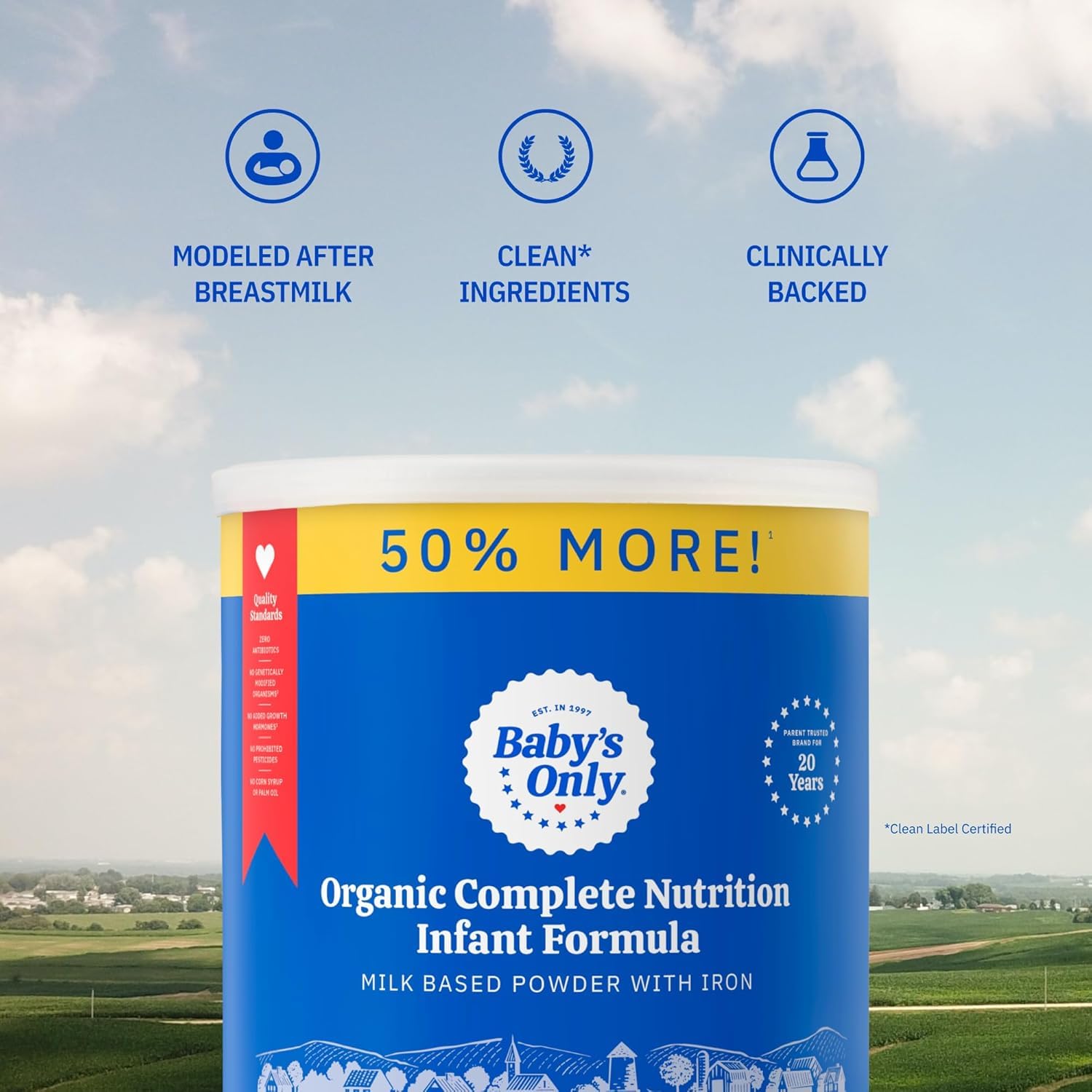 Baby's Only Organic Complete Nutrition Infant Formula - Milk-Based Powder Modeled After Breast Milk | Iron, Vitamin D & Essential Nutrients | Newborn to 12 Months | 31oz (6 Pack) | Ideal for On-the-Go Feeding & Supplementing Breastfeeding