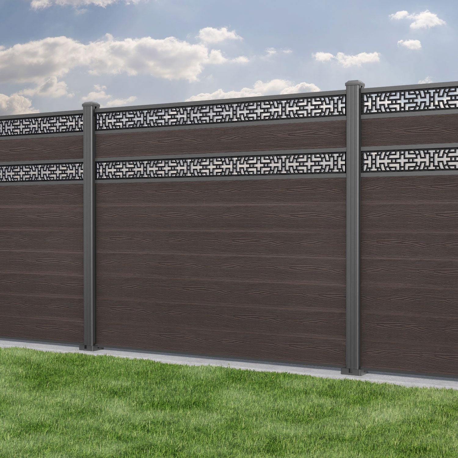 Classic Kumo Split Screen Fence Panel - Mid Brown Wood Privacy Screen with Aluminum Posts - Perfect for Backyard, Patio, and Garden Decoration