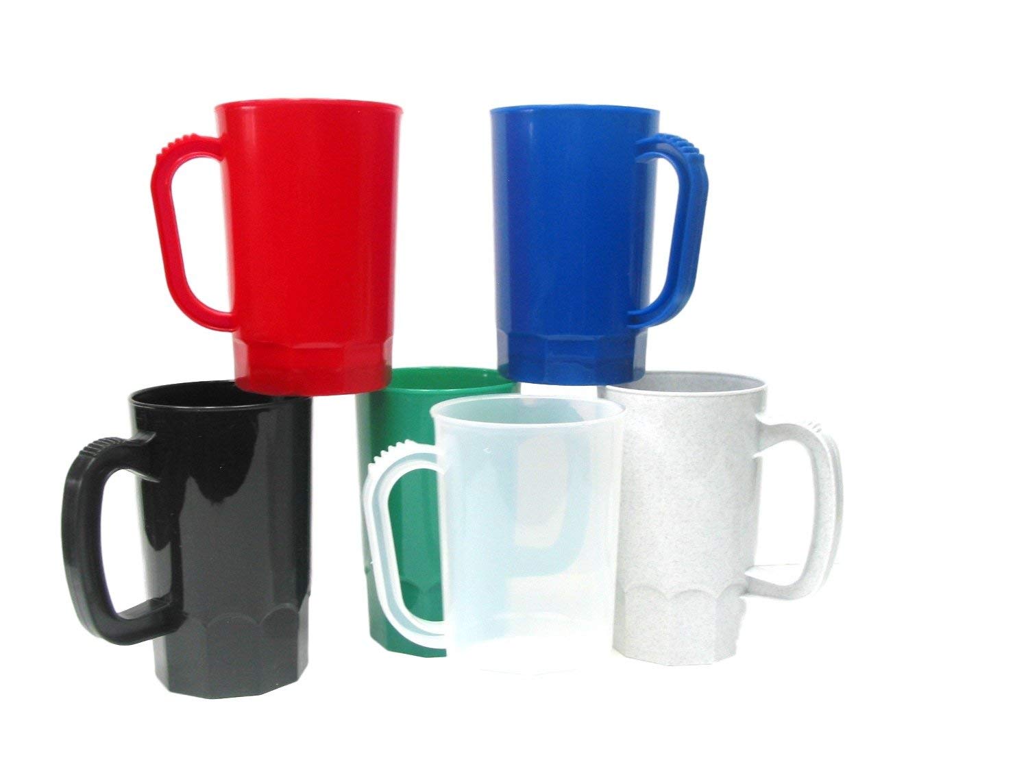 32oz Plastic Beer Mugs Set of 6 - Colorful Large Party Cups for Outdoor BBQ, Tailgating & Home Bar Use - Durable Shatterproof Drinking Glasses for Beer, Cocktails & Beverages