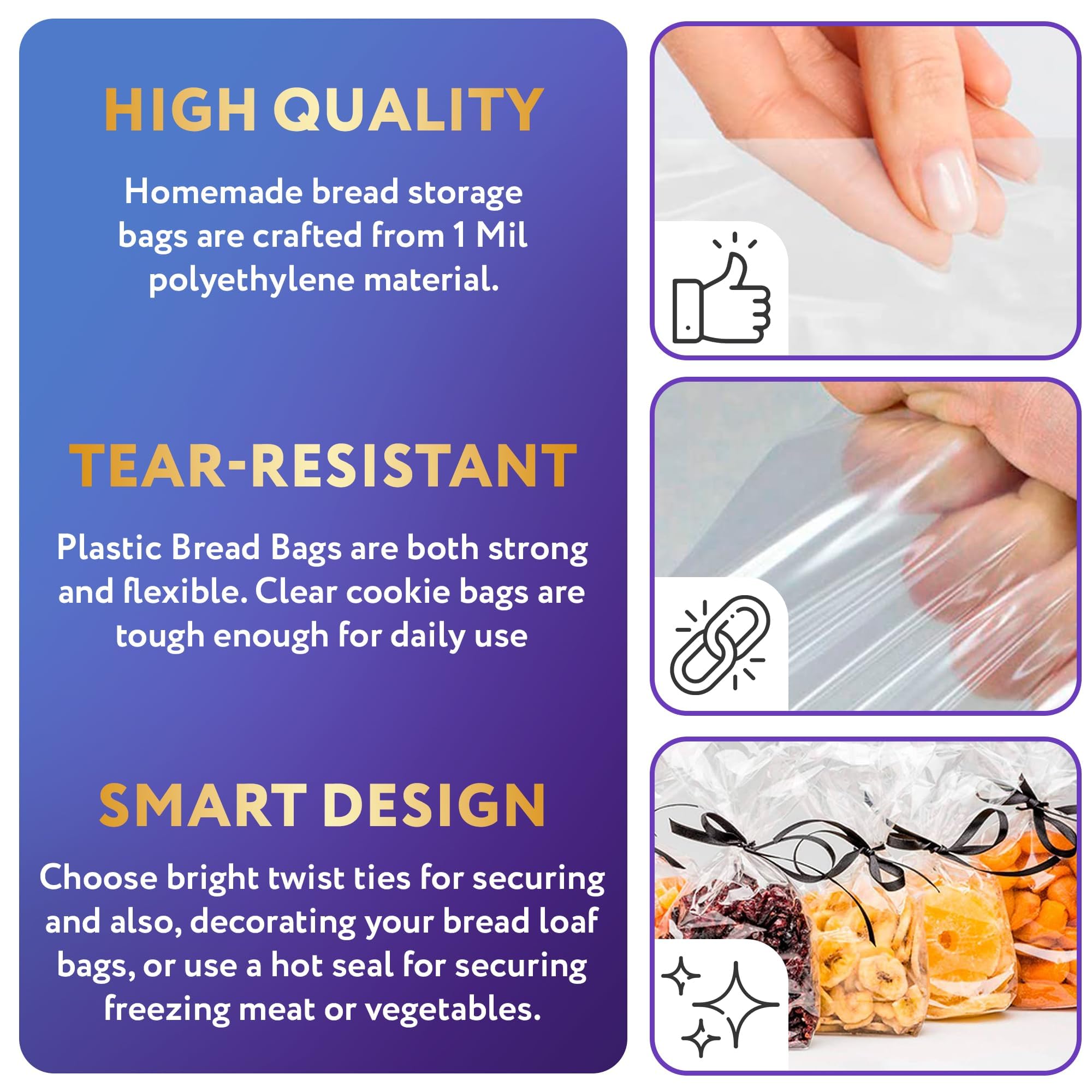 APQ Clear Plastic Bread Bags for Homemade Bread - 6x3x12 Inch, 1000 Pack of 0.65 Mil Gusseted Polyethylene Bags with Open Top - Water-Resistant Bread Storage Bags for Bakery, Sandwich, Cookies & Pastries - Perfect for Home, Restaurant & Commercial Use