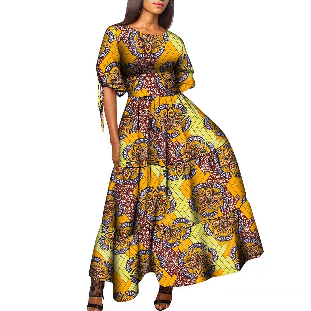 Stylish African Dresses for Women - Elegant O-Neck Ruffle Multilayer Long Party Gown for Evening Events, Weddings & Special Occasions