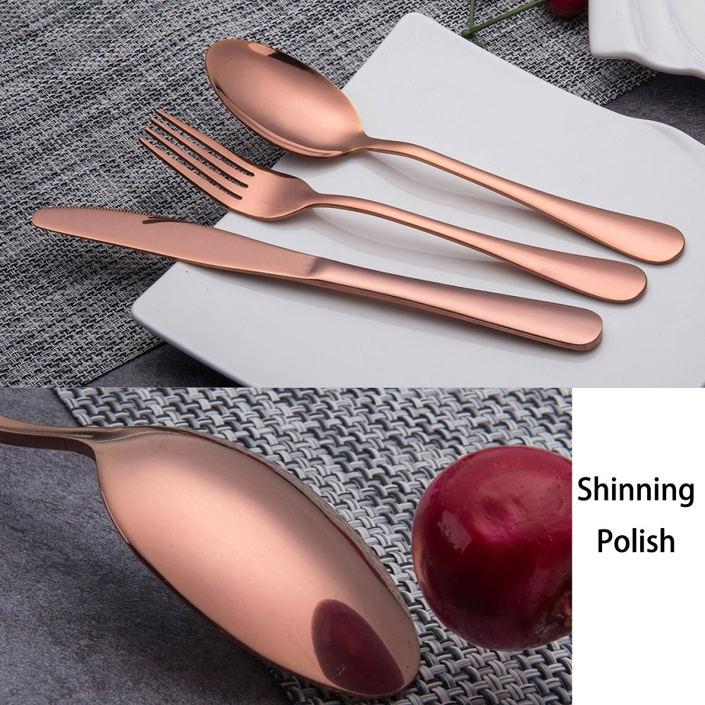 Berglander 20-Piece Rose Gold Silverware Set - Stainless Steel & Copper Flatware Cutlery, Service for 4 (Shiny Rose Gold) - Perfect for Dinner Parties, Weddings & Elegant Dining