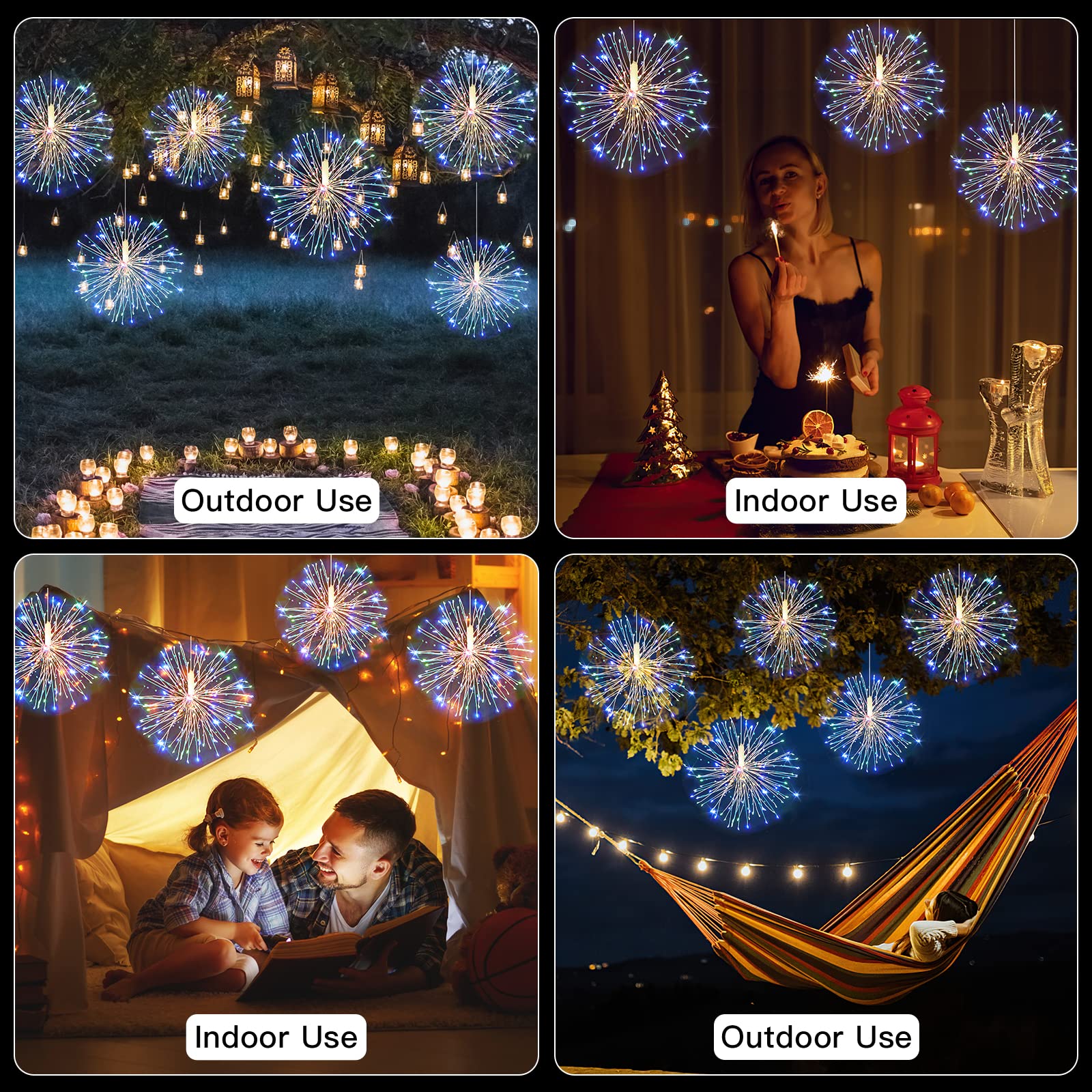 Techip 4PCS 120LED Fairy String Lights - Battery Operated Copper Wire Hanging Lights with Remote & Timer - Waterproof for Wedding, Christmas, Party, Patio, Garden, Bedroom - Indoor & Outdoor Decorative Lighting for Home, Backyard, Holiday Decorations